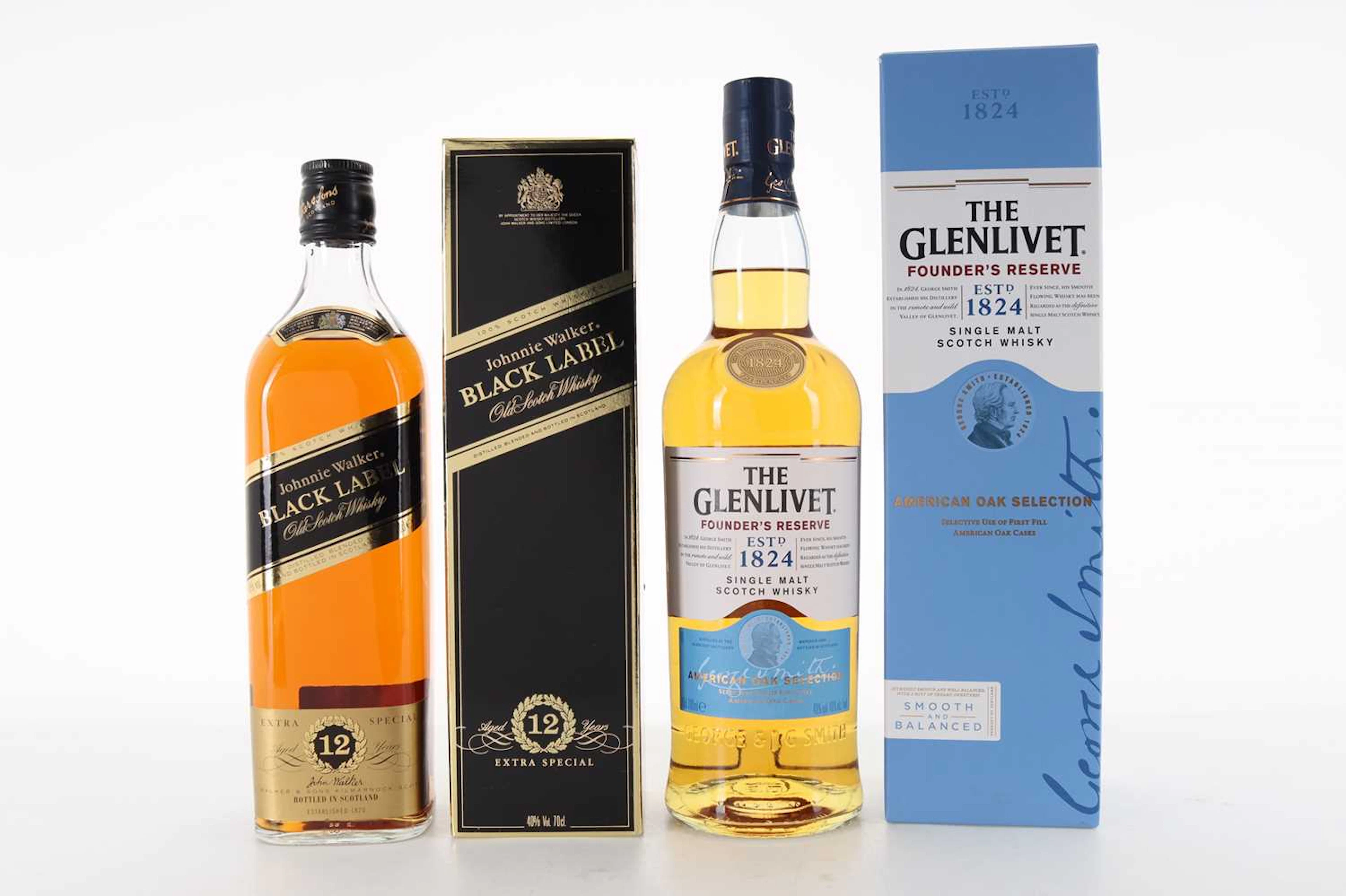 GLENLIVET FOUNDER'S RESERVE AND JOHNNIE WALKER 12 YEAR OLD BLACK LABEL