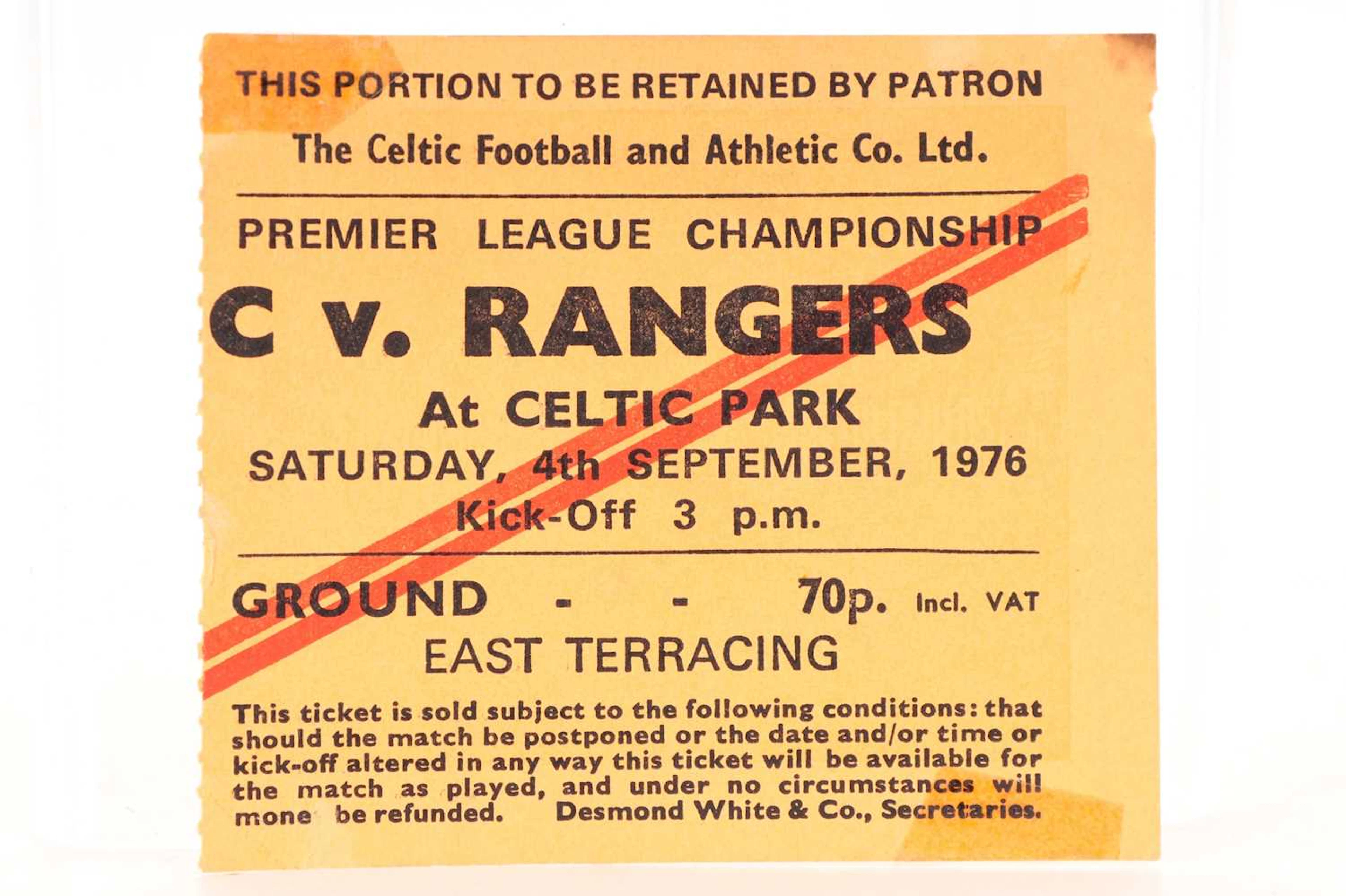 CELTIC F.C. V RANGERS F.C. PREMIER LEAGUE CHAMPIONSHIP TICKET 1976