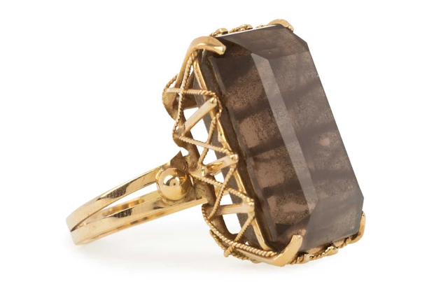 SMOKY QUARTZ COCKTAIL RING LATE 20TH CENTURY