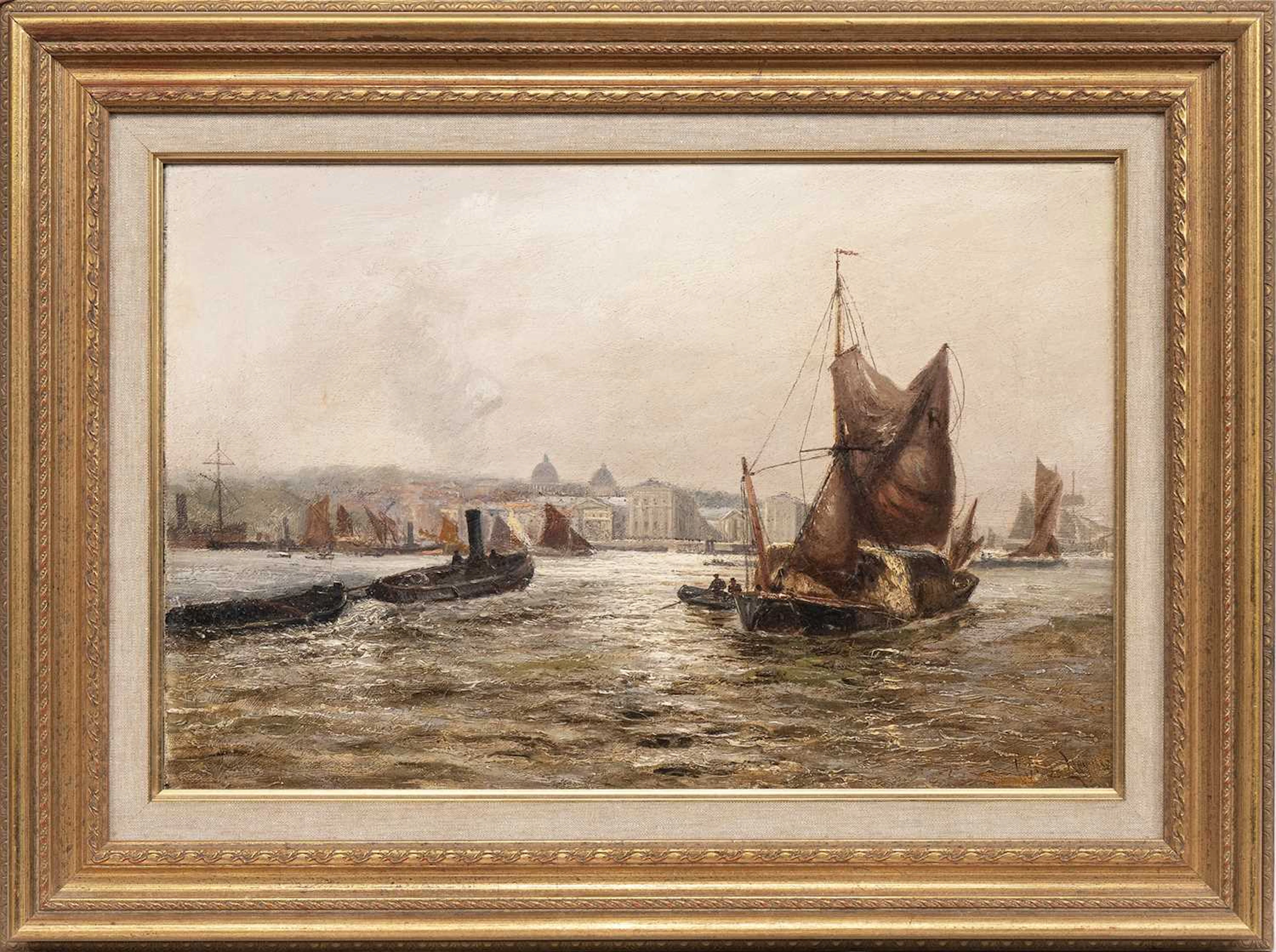 CHARLES JOHN DE LACY (BRITISH 1856 - 1929) SHIPS AT GREENWICH