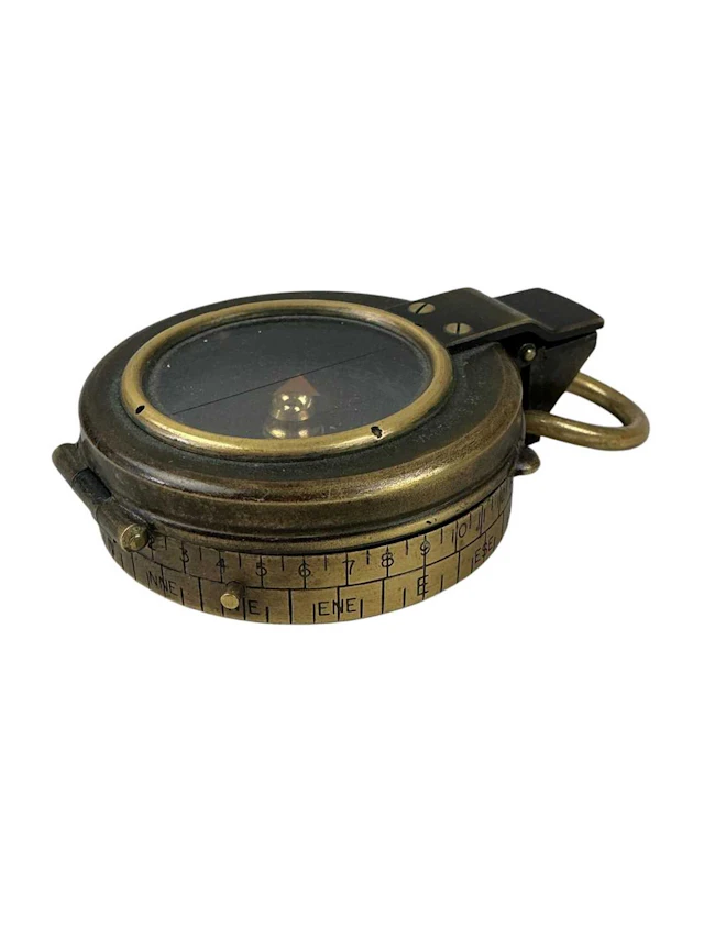 WWI BRASS MILITARY COMPASS, EARLY 20TH CENTURY AND OTHER ITEMS