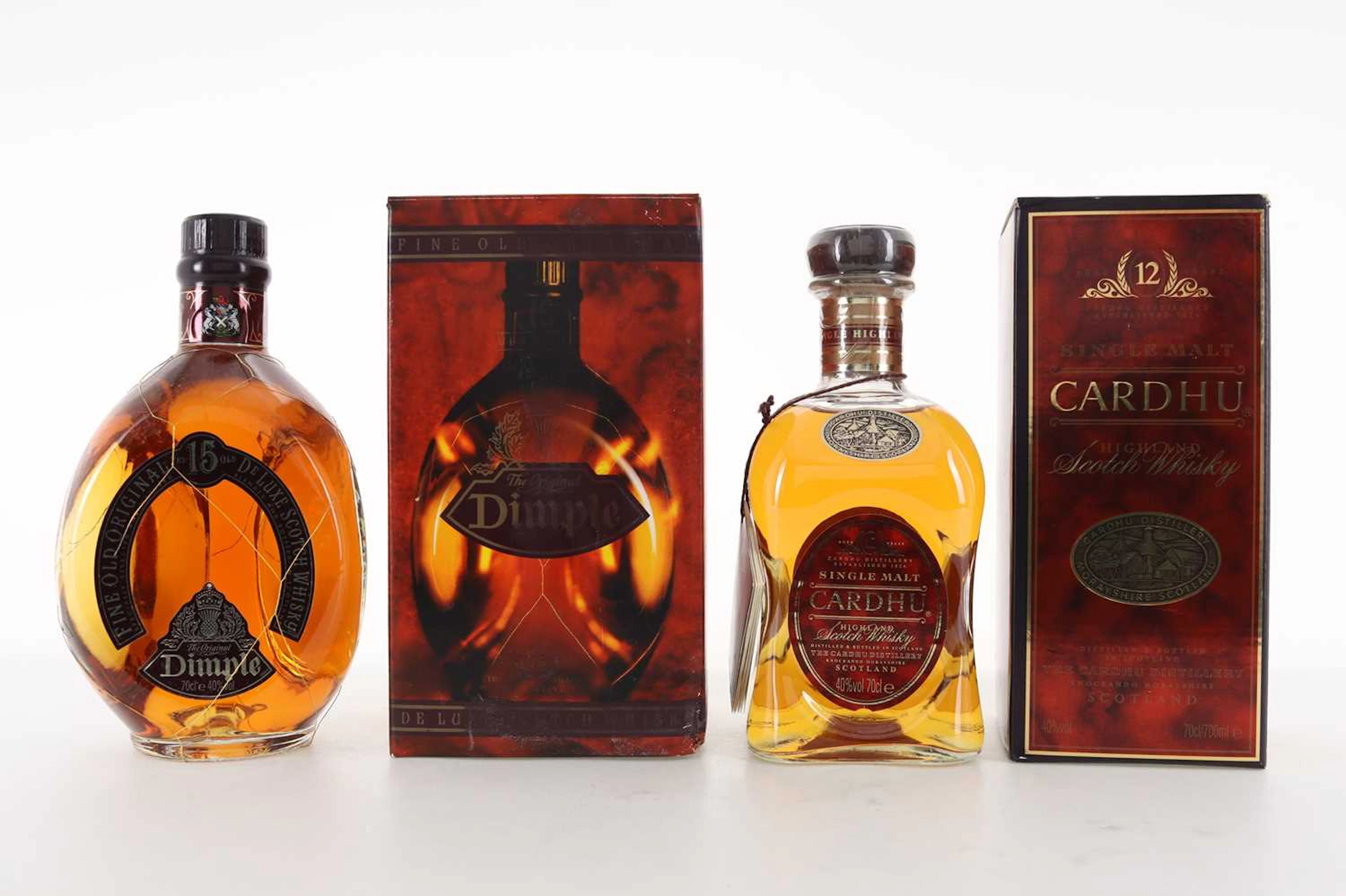 CARDHU 12 YEAR OLD AND DIMPLE 15 YEAR OLD SINGLE MALT AND BLENDED WHISKY