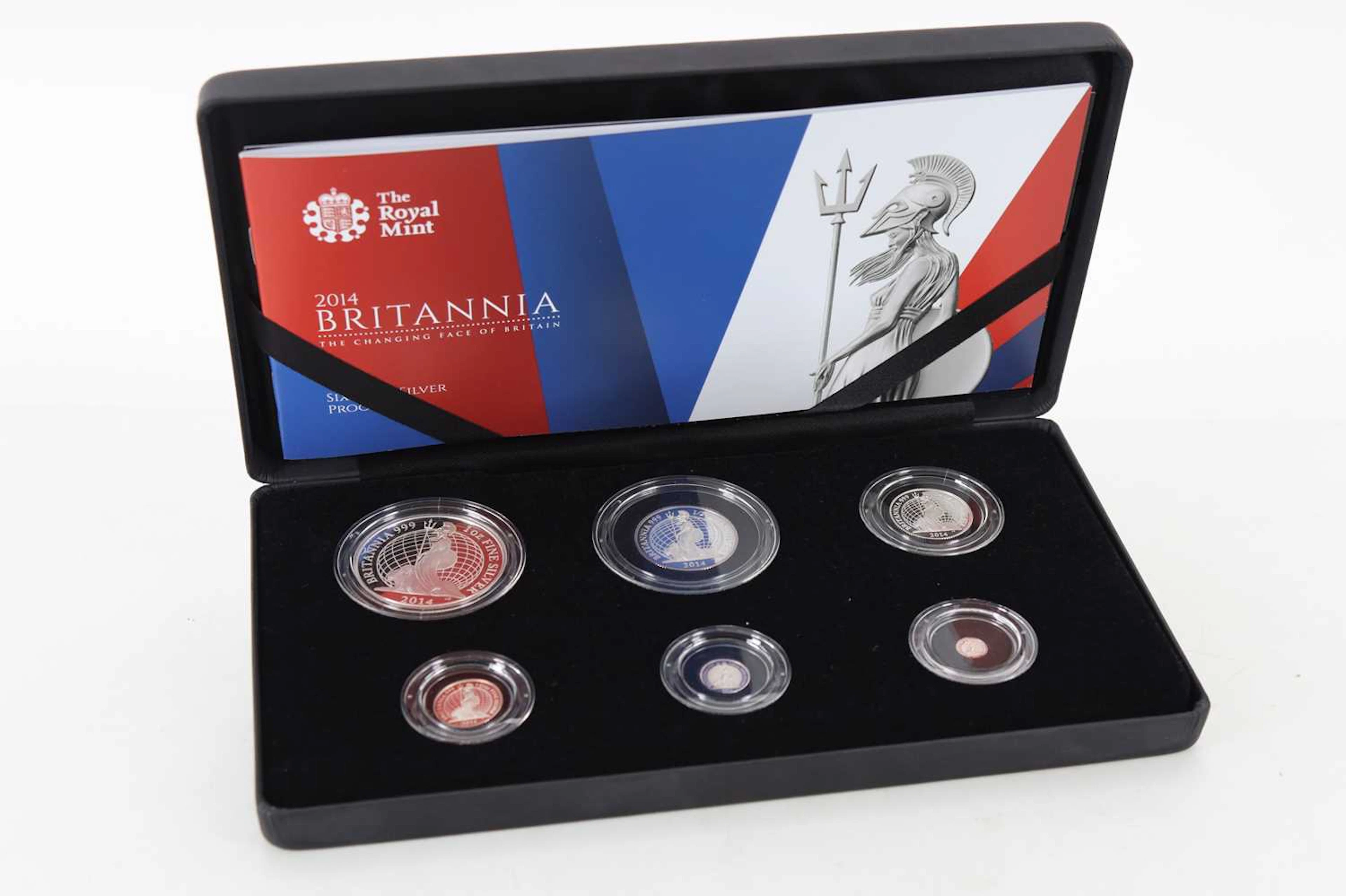 FOUR BRITANNIA SIX COIN SILVER PROOF SETS LATE 20TH CENTURY