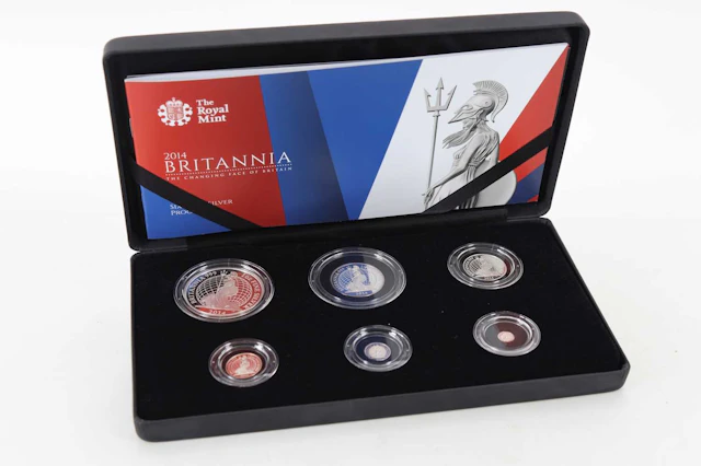FOUR BRITANNIA SIX COIN SILVER PROOF SETS LATE 20TH CENTURY