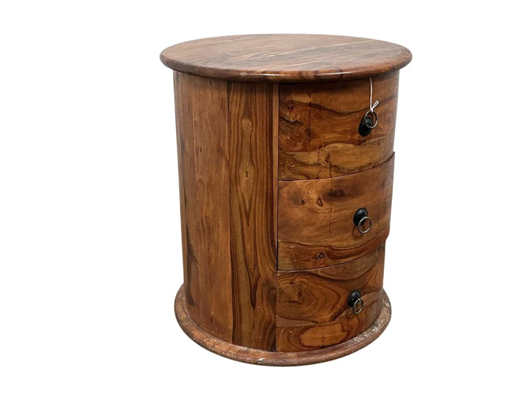 WALNUT CYLINDRICAL SMALL CHEST LATE 20TH CENTURY