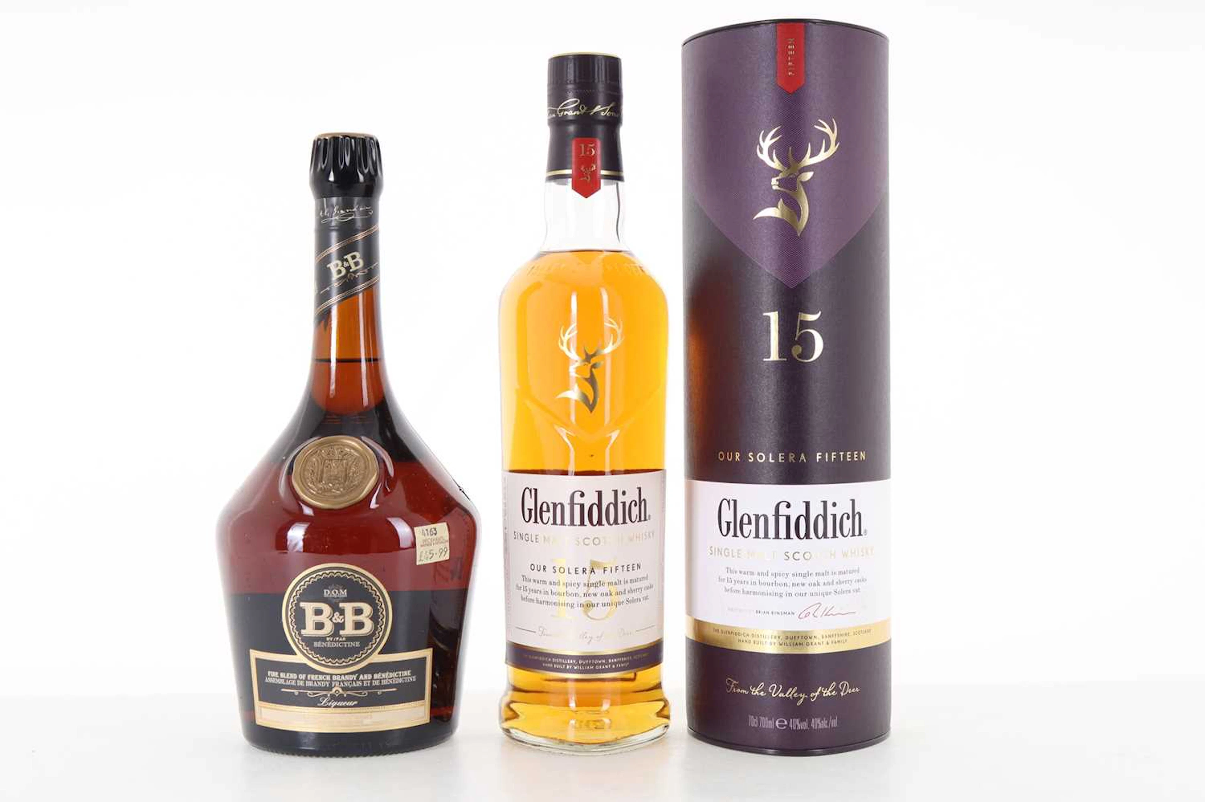 GLENFIDDICH 15 YEAR OLD AND D.O.M BENEDICTINE B&B LIQUEUER 1L