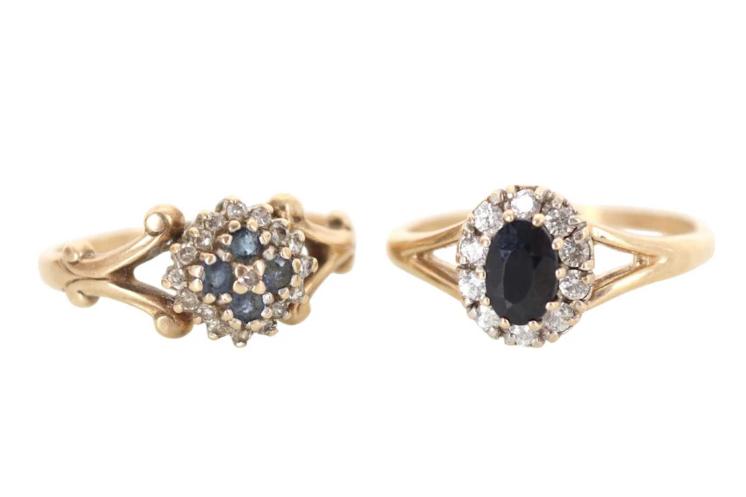 SAPPHIRE AND DIAMOND CLUSTER RING AND ANOTHER LATE 20TH CENTURY