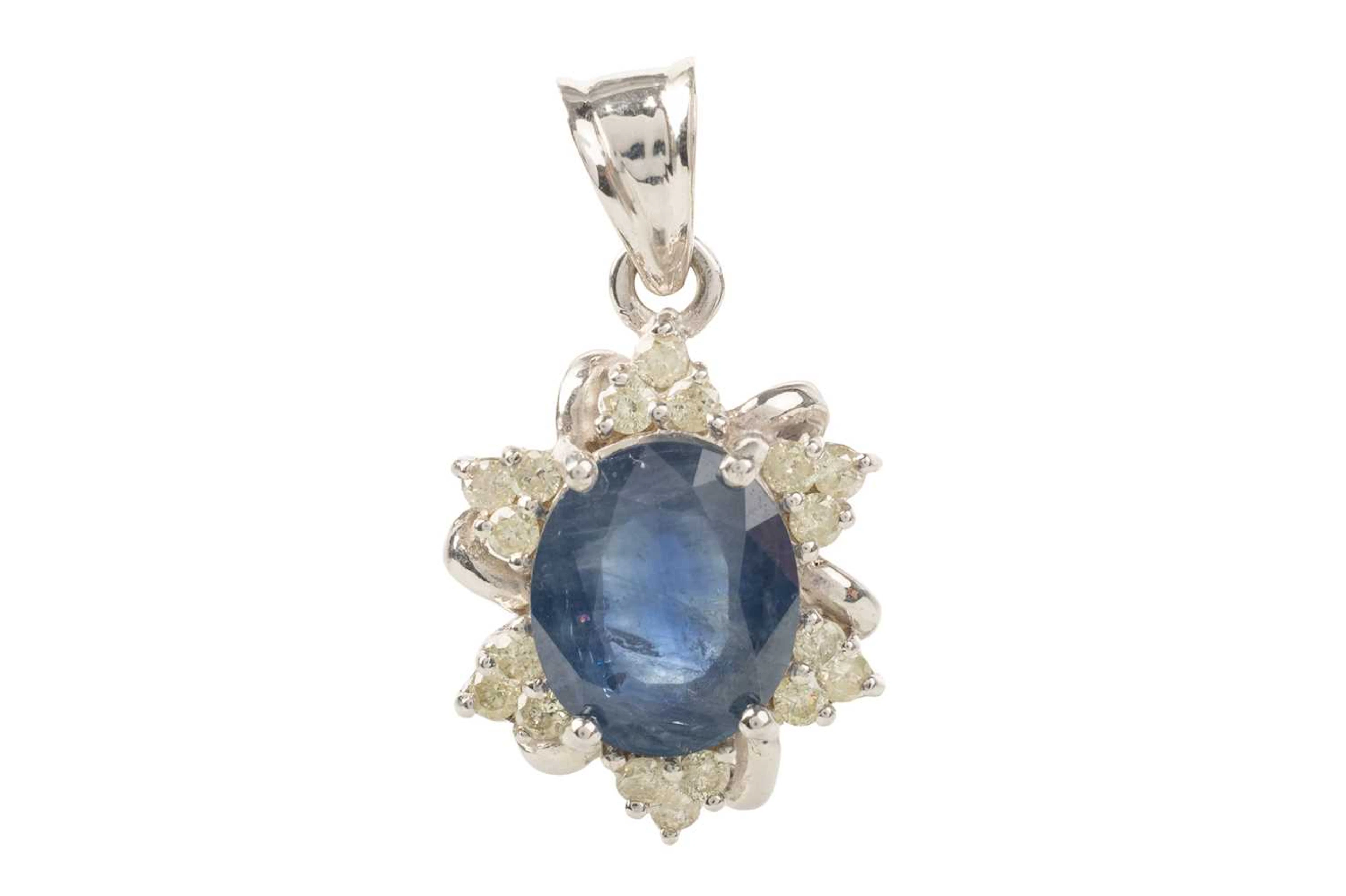 SAPPHIRE AND DIAMOND PENDANT LATE 20TH CENTURY