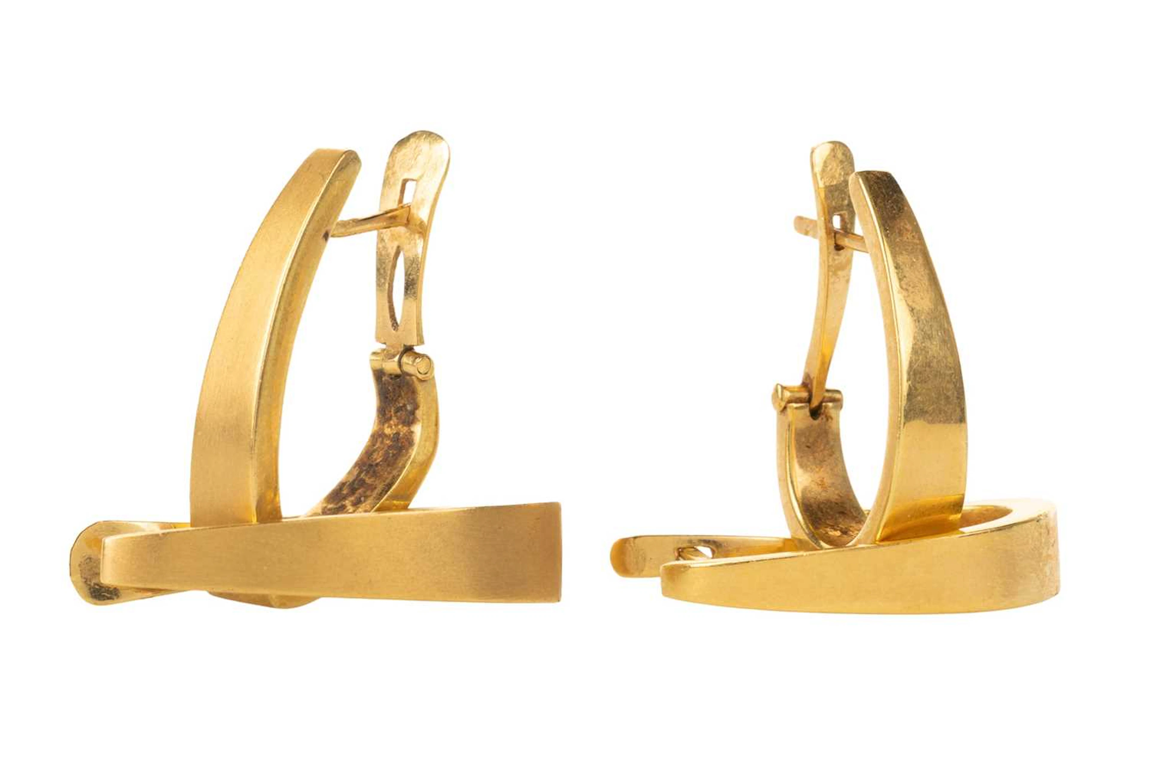 TWO PAIRS OF ELONGATED HOOP EARRINGS LATE 20TH CENTURY