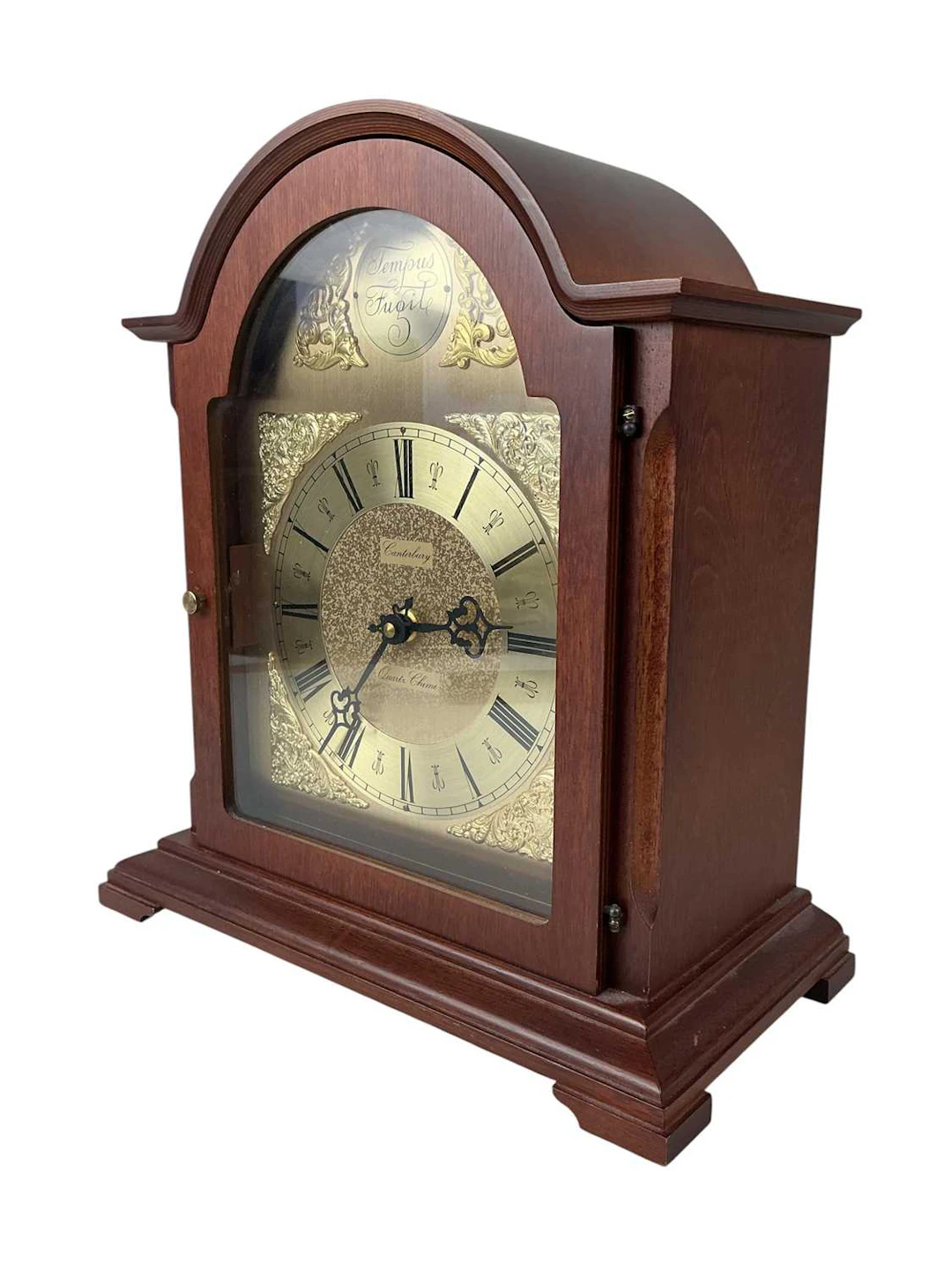 REPRODUCTION MAHOGANY MANTEL CLOCK, LATE 20TH CENTURY ALONG WITH ANOTHER