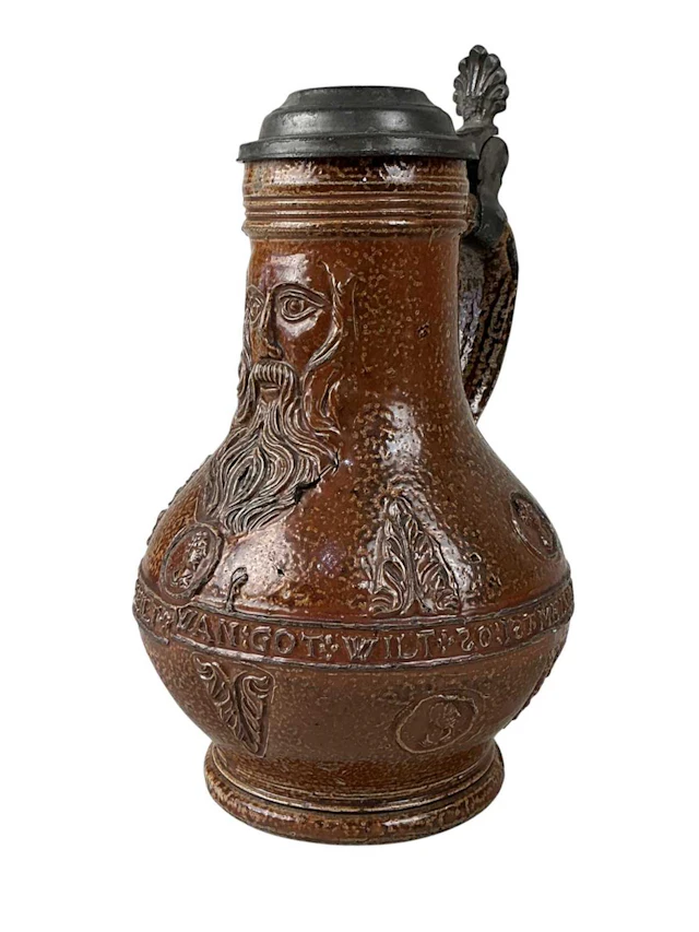 BARTMANN STYLE SALT GLAZED JUG, 19TH CENTURY AND OTHER ITEMS