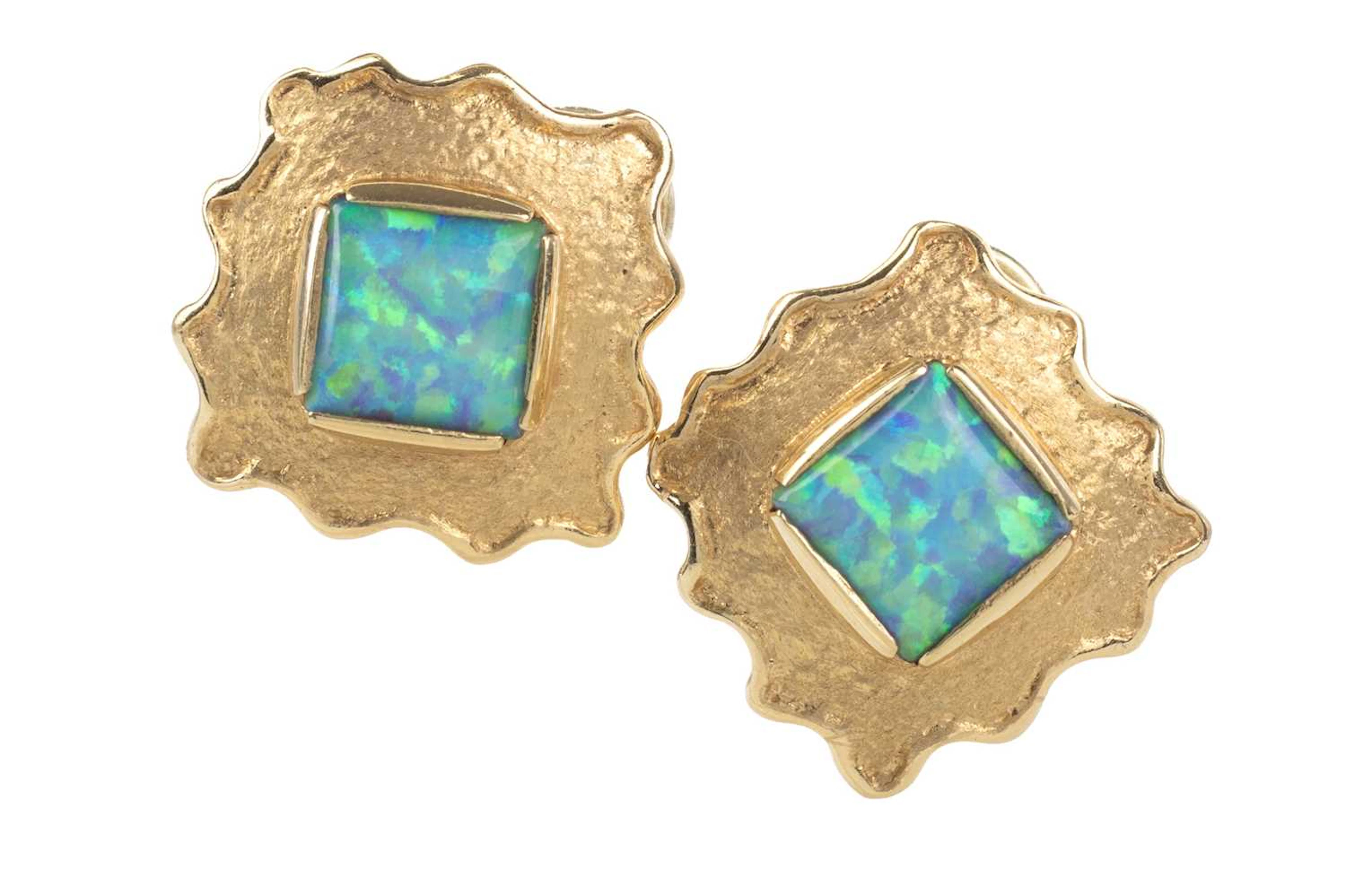 PAIR OF OPAL EARRINGS LATE 20TH CENTURY