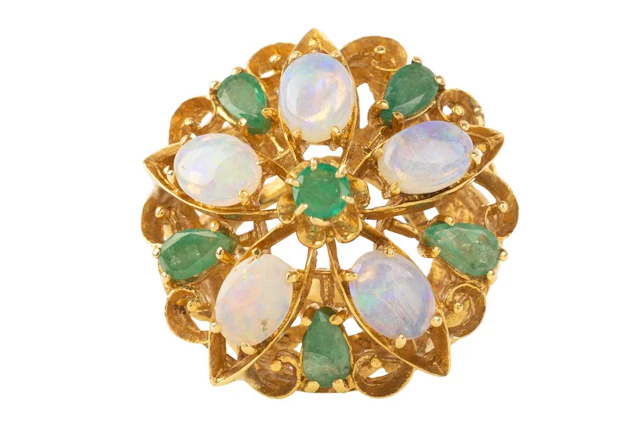 EMERALD AND OPAL COCKTAIL RING LATE 20TH CENTURY
