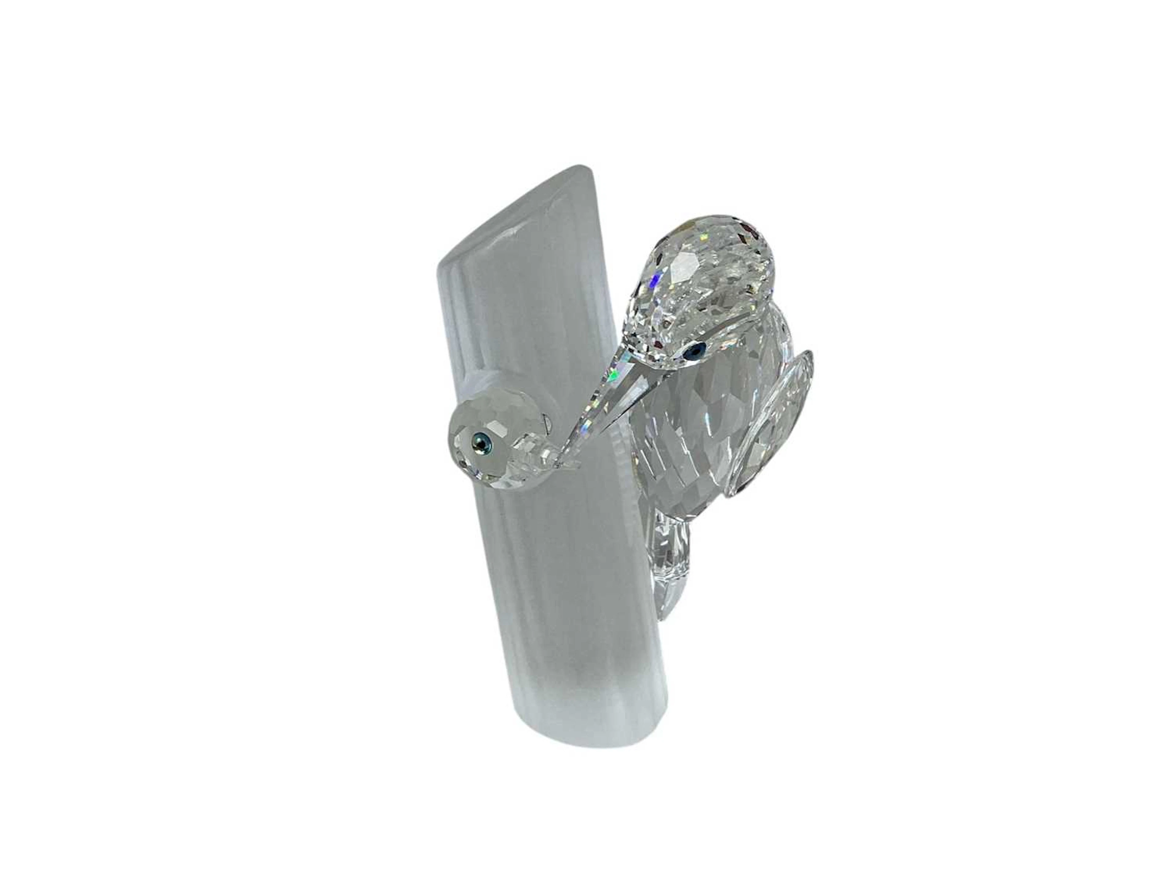 SWAROVSKI FIGURE OF A WOODPECKER ON FROSTED LOG LATE 20TH CENTURY