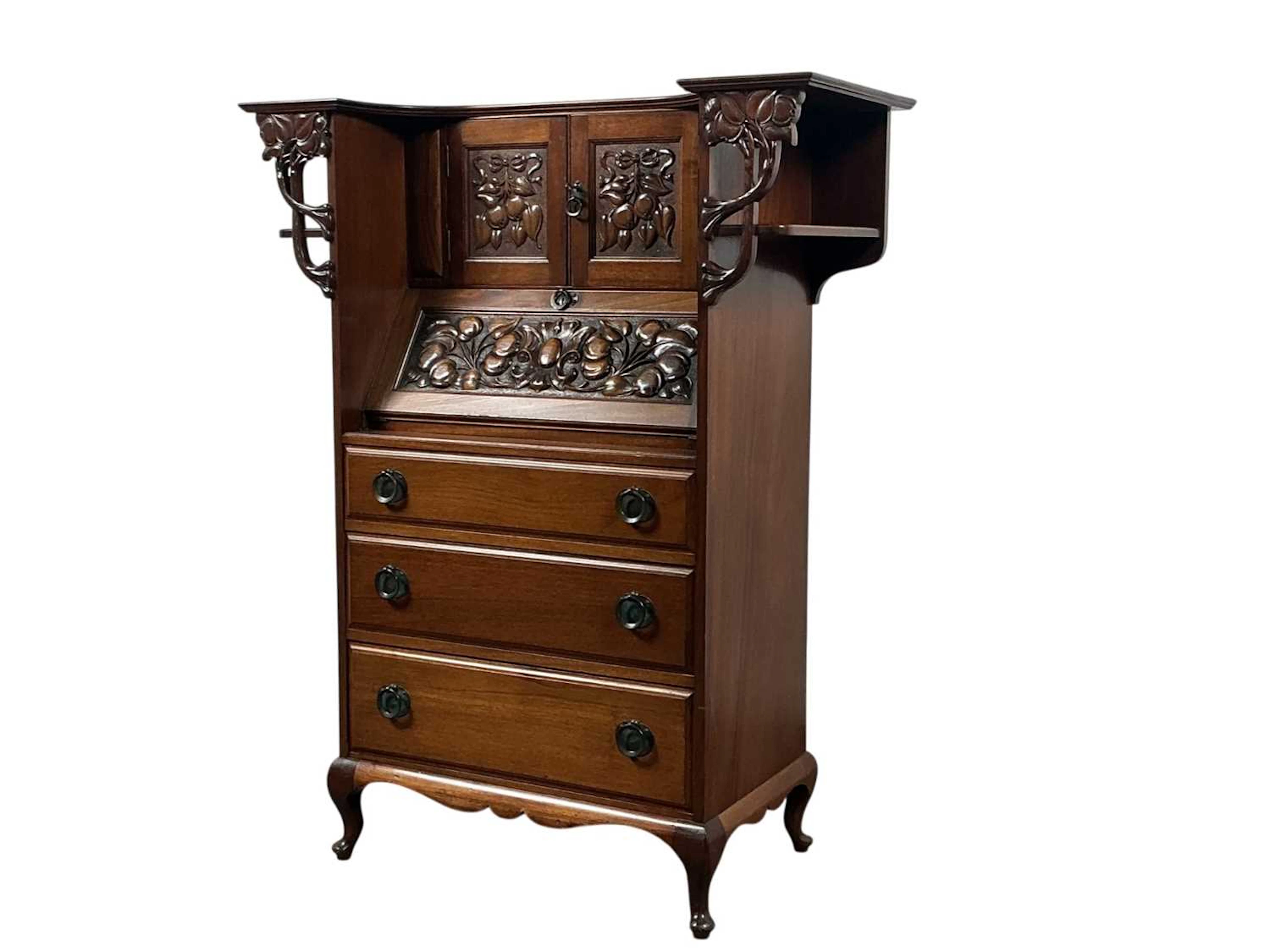 ARTS & CRAFTS MAHOGANY BUREAU EARLY 20TH CENTURY