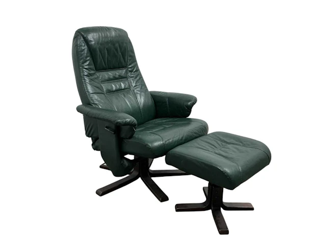 ERKONESS STRESSLESS ARMCHAIR AND FOOTSTOOL MID 20TH CENTURY