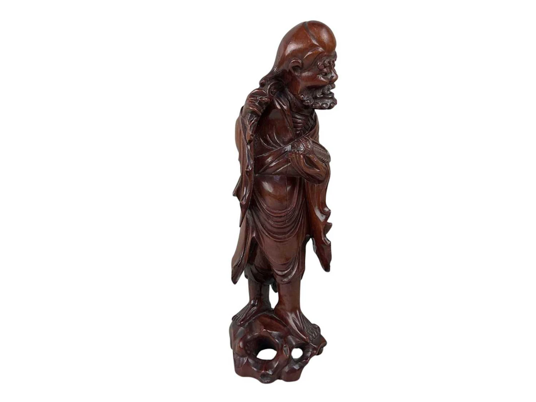 CHINESE HARDWOOD FIGURE, MID 20TH CENTURY AND OTHER ITEMS
