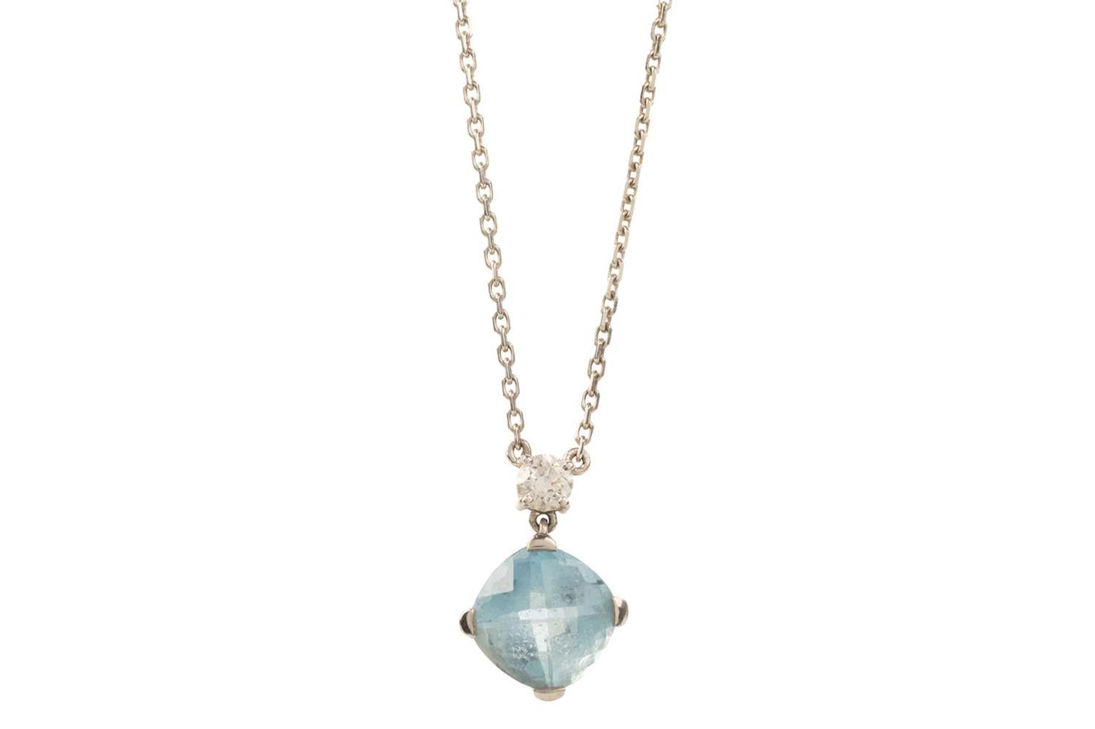AQUAMARINE AND DIAMOND NECKLACE EARLY 21ST CENTURY