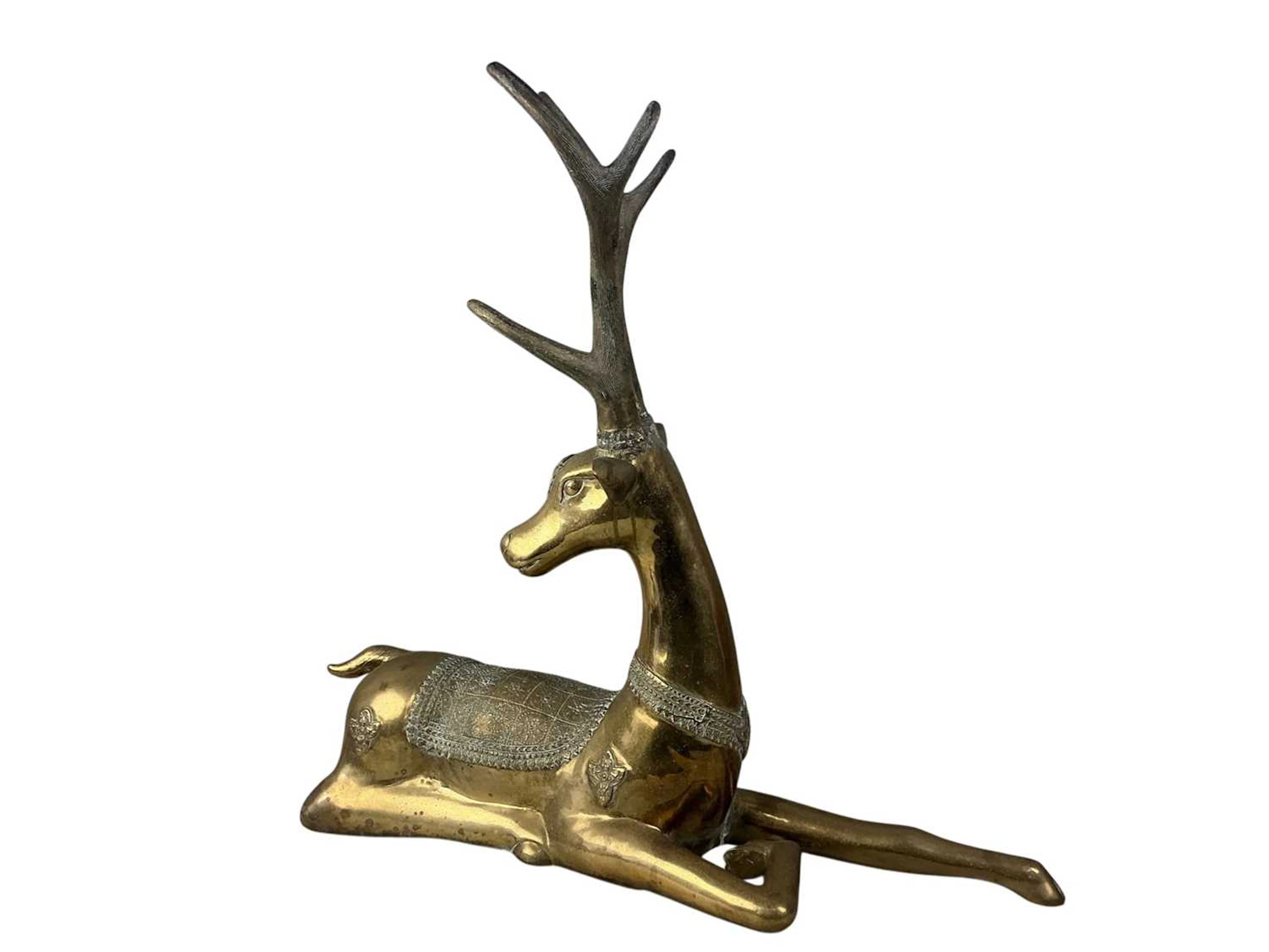 BRASS FIGURE OF A DEER LATE 20TH CENTURY