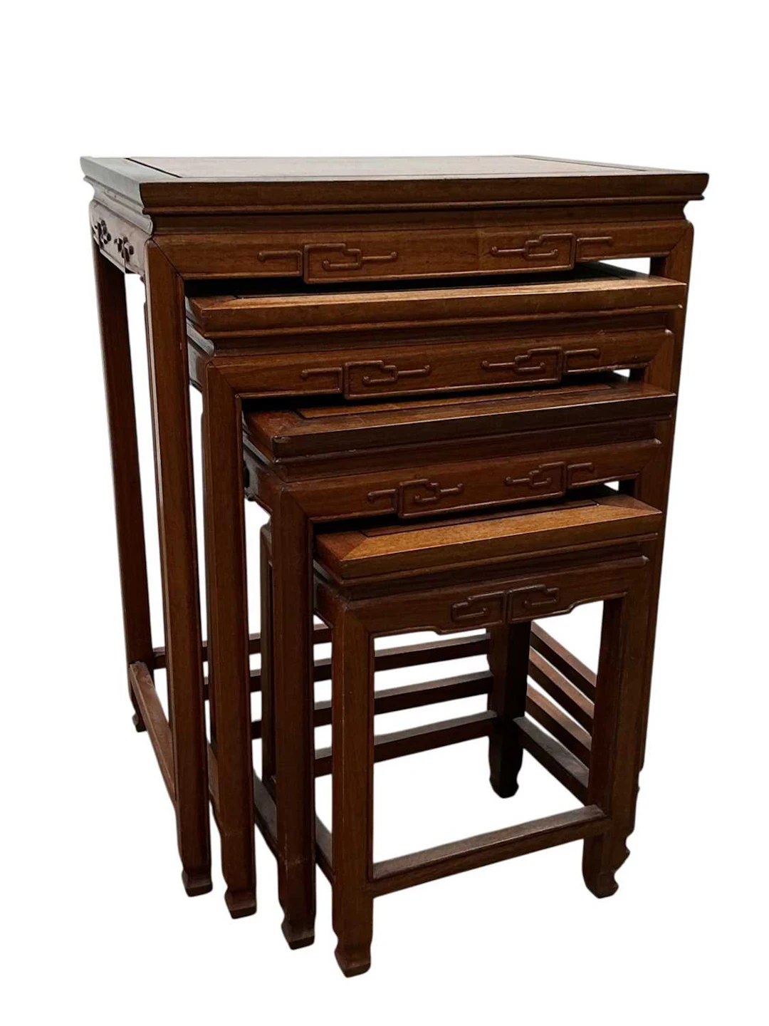 CHINESE HARDWOOD NEST OF FOUR TABLES, LATE 20TH CENTURY AND OTHER ITEMS