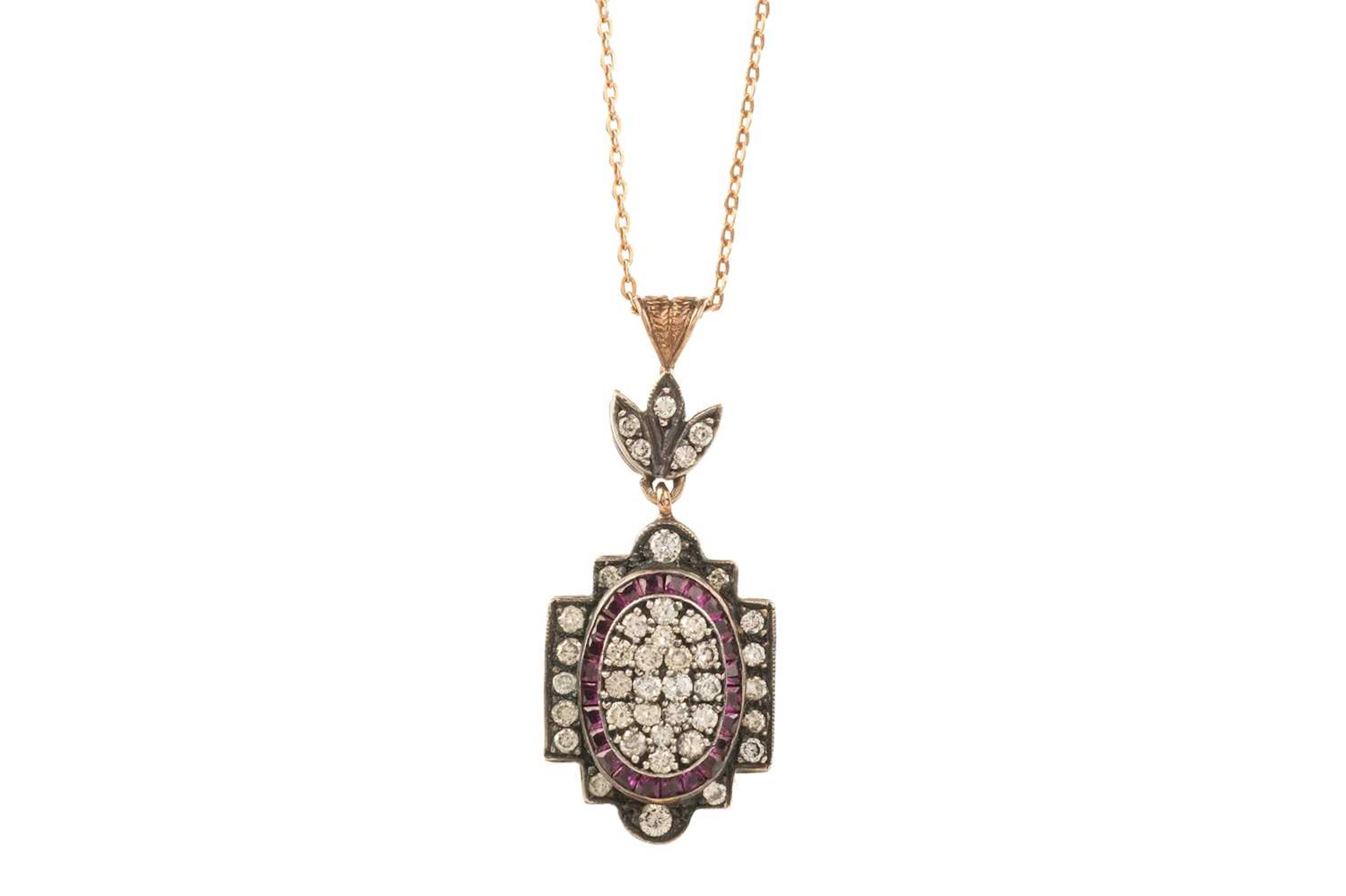 CERTIFICATED SYNTHETIC RUBY AND DIAMOND PENDANT 21ST CENTURY