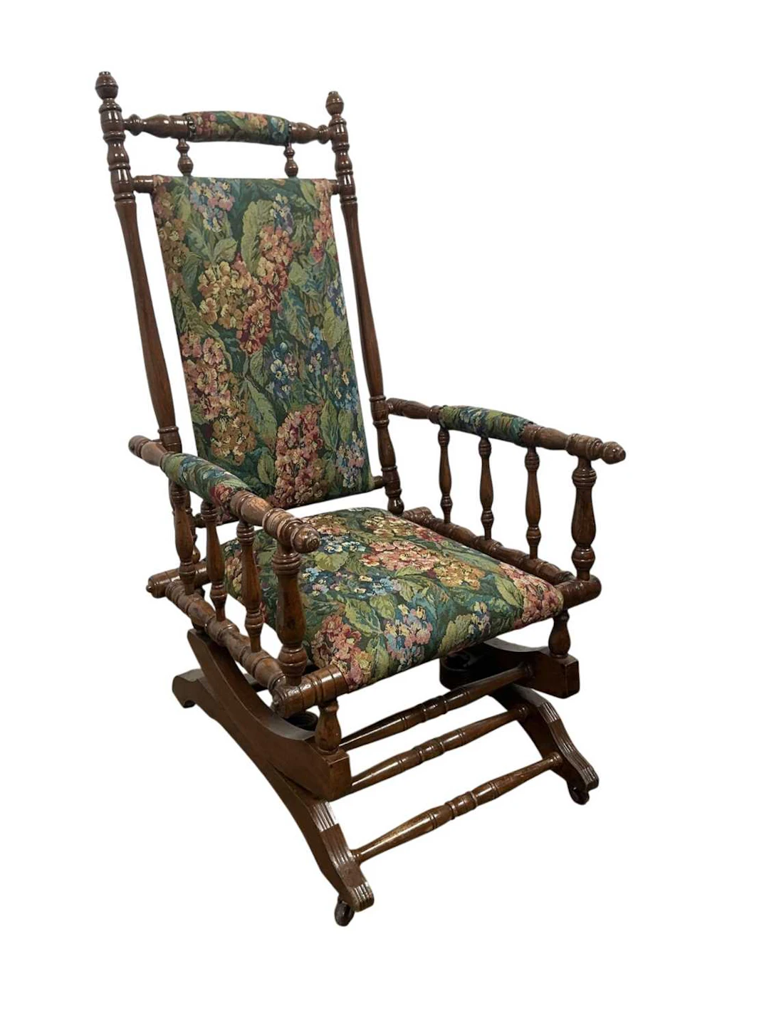 MAHOGANY BOBBIN TURNED ROCKING CHAIR EARLY/MID 20TH CENTURY
