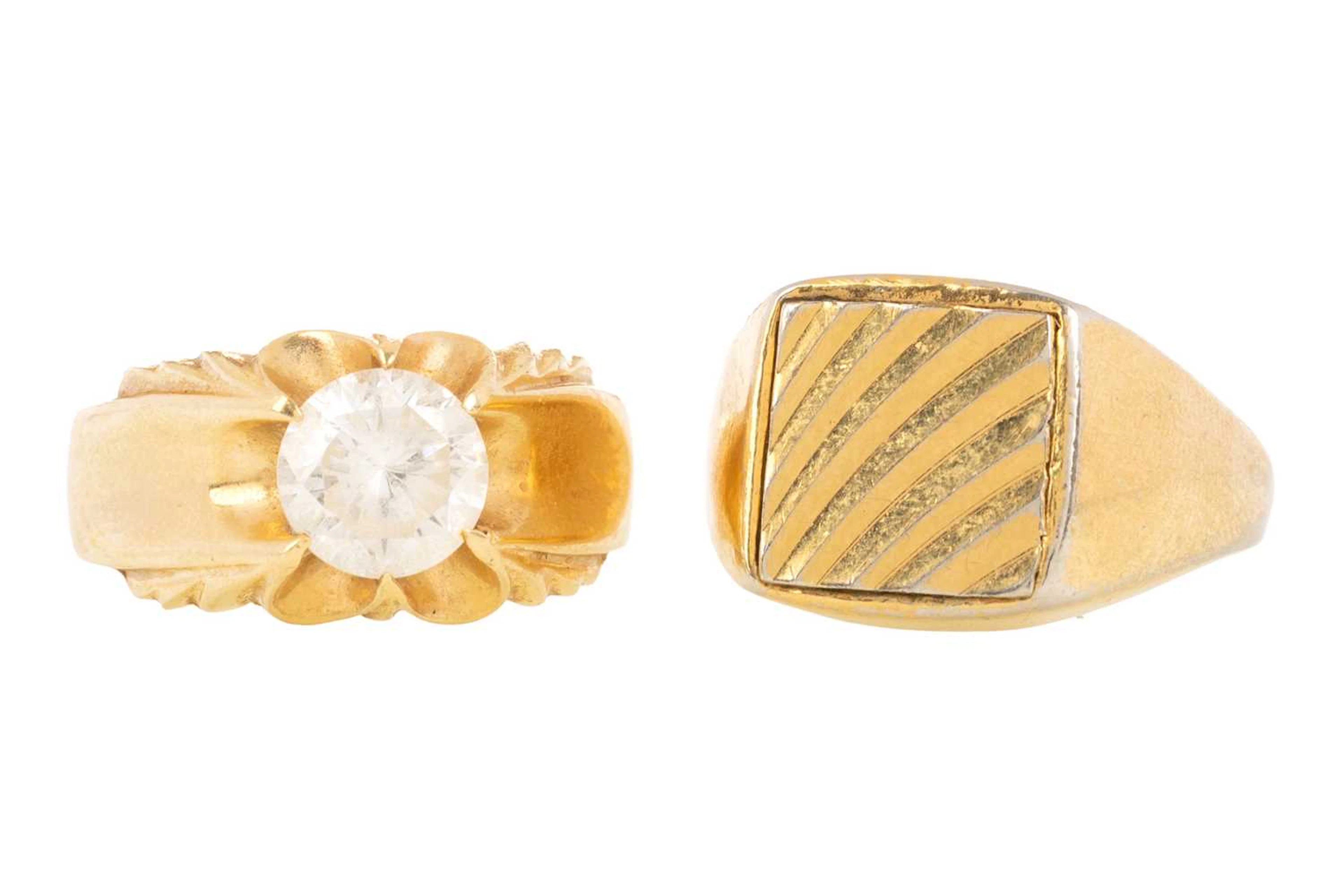 CUBIC ZIRCONIA SOLITAIRE RING AND ANOTHER LATE 20TH CENTURY