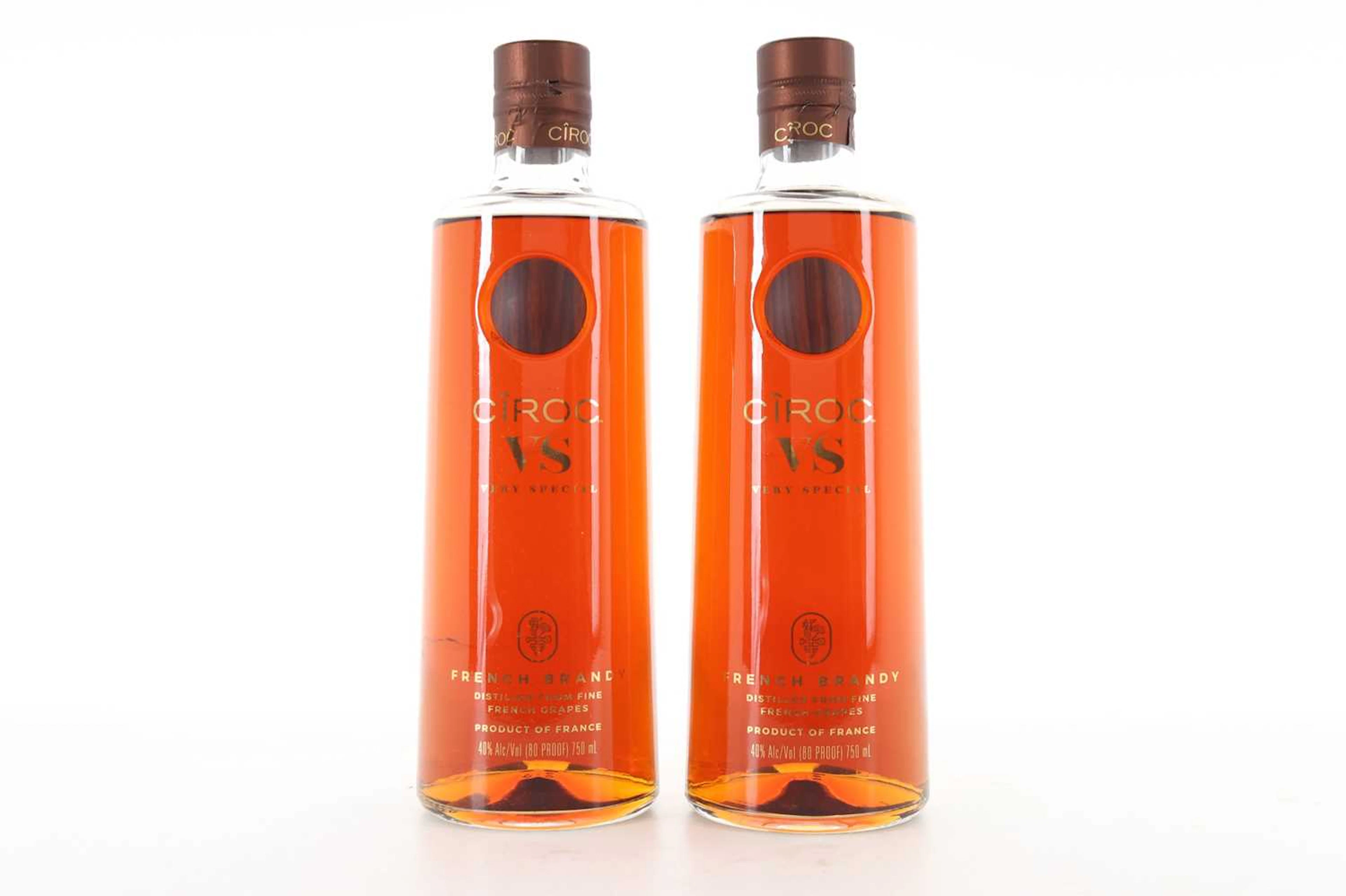 TWO BOTTLES OF CIROC VS BRANDY