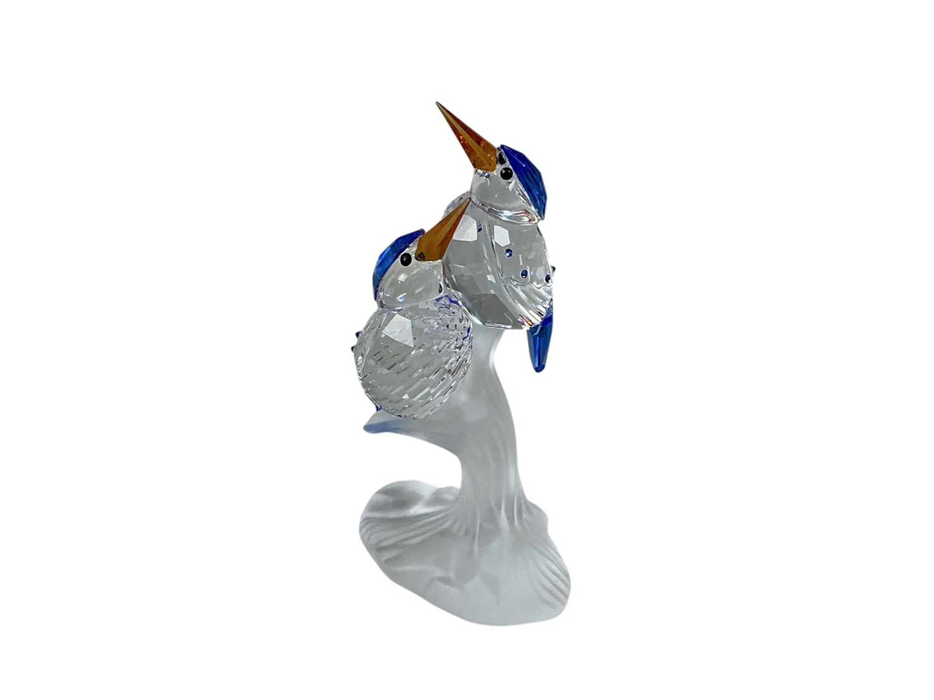 SWAROVSKI CRYSTAL GROUP OF MALACHITE KINGFISHERS LATE 20TH CENTURY