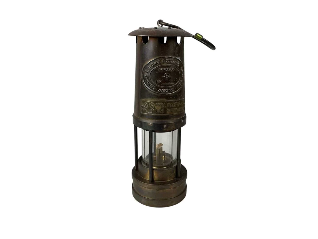 E.THOMAS & WILLIAMS LTD BRASS MINER LAMP, LATE 20TH CENTURY AND TWO OTHERS
