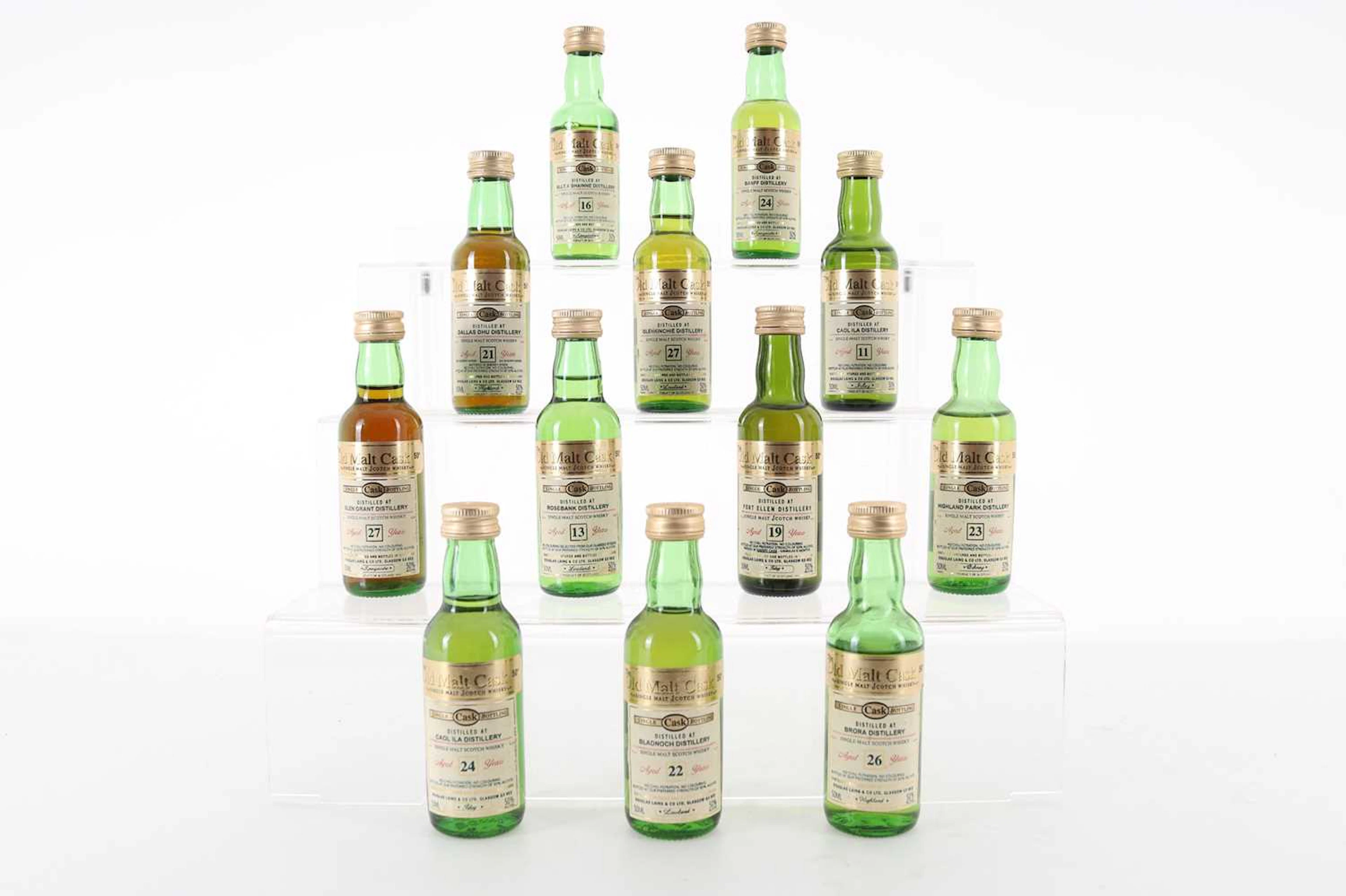 TWELVE DOUGLAS LAING OLD MALT CASK WHISKY MINIATURES INCLUDING BRORA
