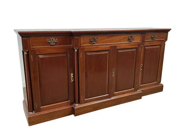 MAHOGANY BREAKFRONT SIDE CABINET LATE 20TH CENTURY