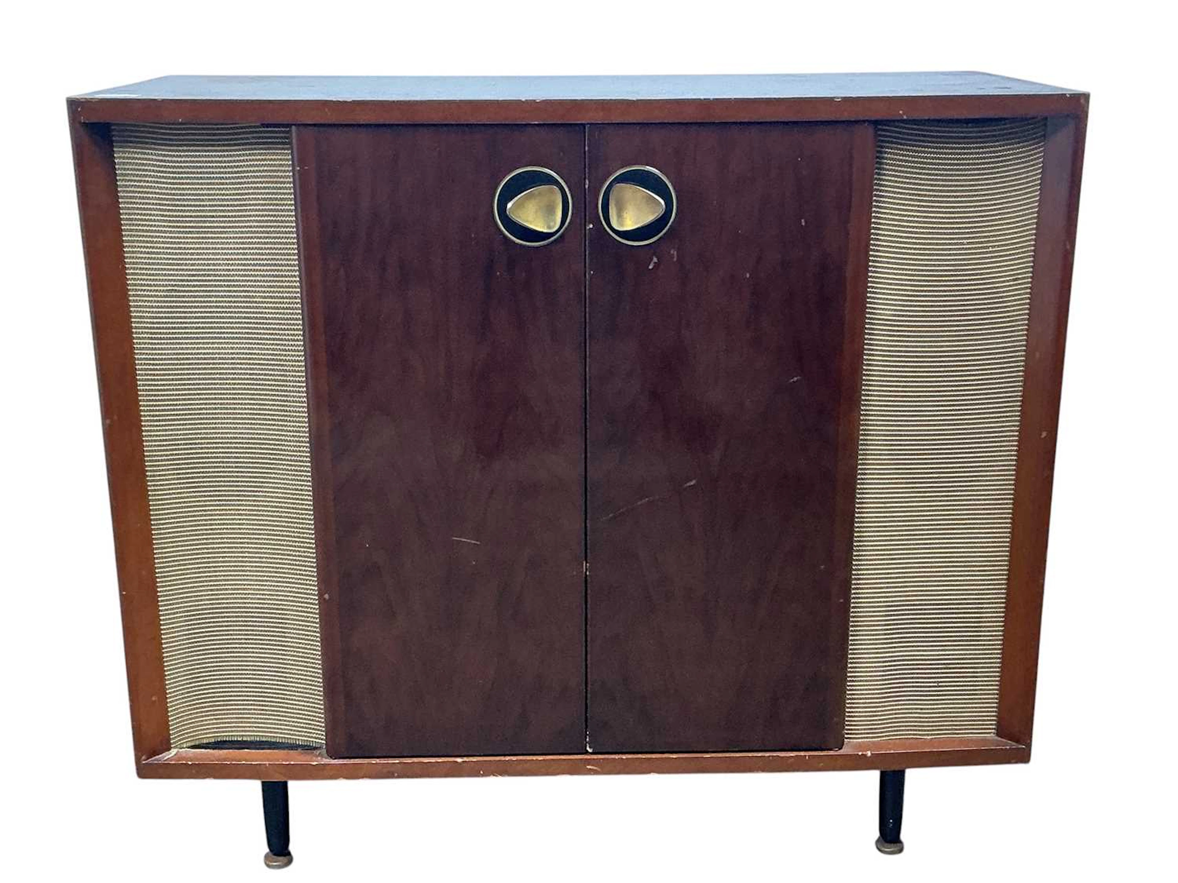 VINTAGE MURPHY RADIOGRAM, MID 20TH CENTURY ALONG WITH A RECORD CABINET