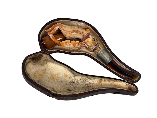 TURKISH MEERSCHAUM CHEROOT HOLDER, LATE 19TH CENTURY ALONG WITH OTHER ITEMS