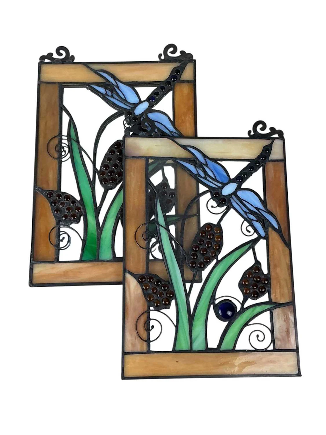 TWO STAINED GLASS PANELS, OF CHARLES RENNIE MACKINTOSH DESIGN EARLY