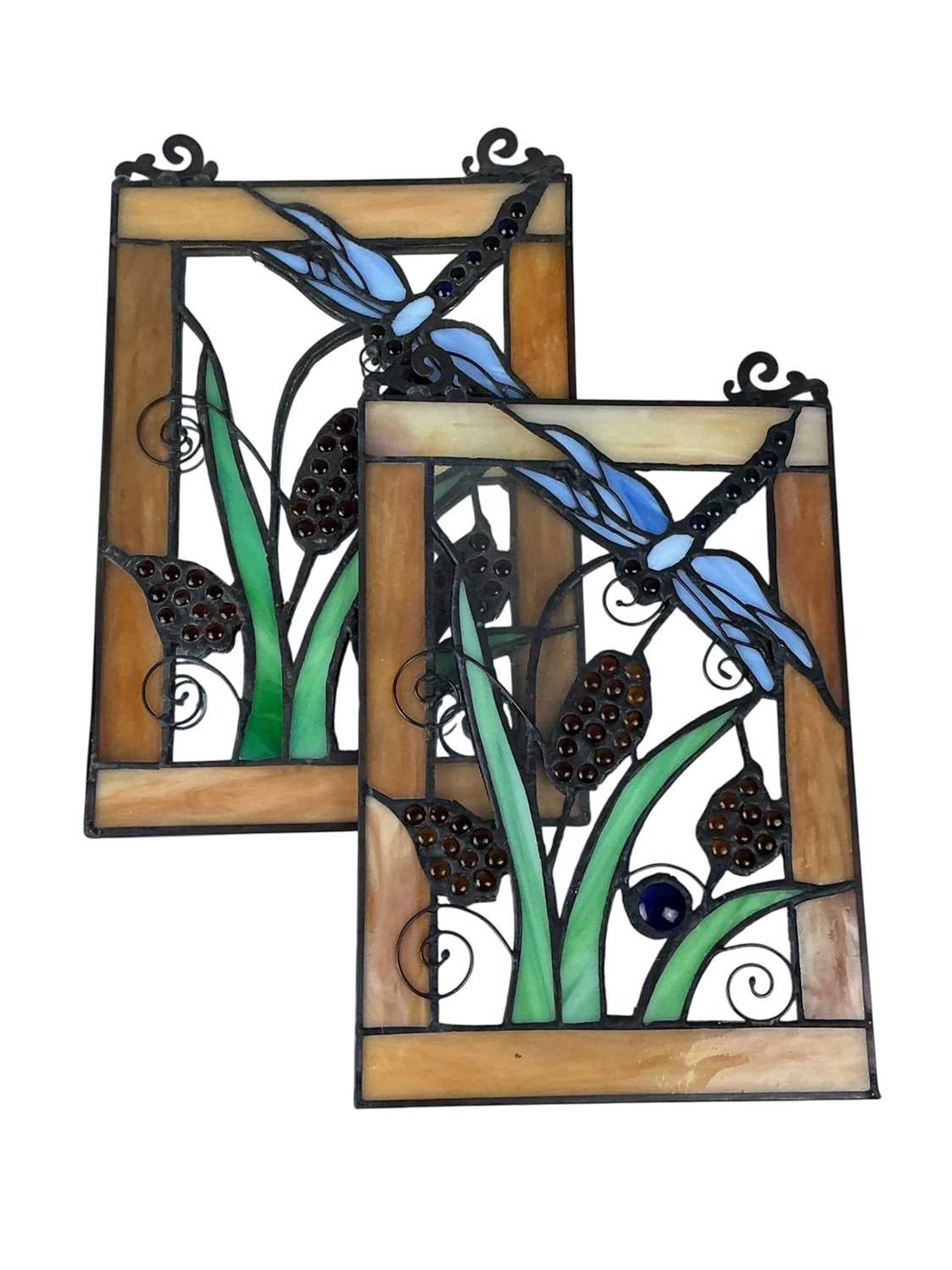 TWO STAINED GLASS PANELS, OF CHARLES RENNIE MACKINTOSH DESIGN EARLY