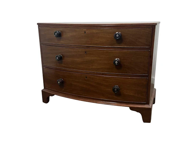 VICTORIAN MAHOGANY BOWFRONTED CHEST OF DRAWERS LATE 19TH CENTURY