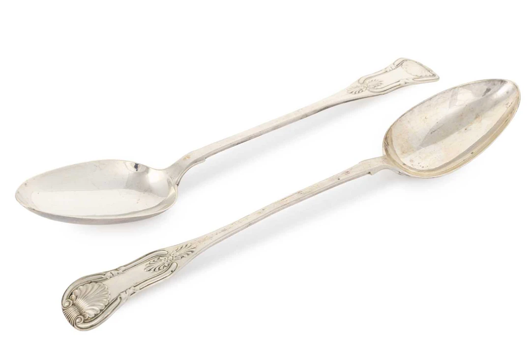 PAIR OF VICTORIA SCOTTISH SILVER BASTING SPOONS JAMES & WALTER MARSHALL