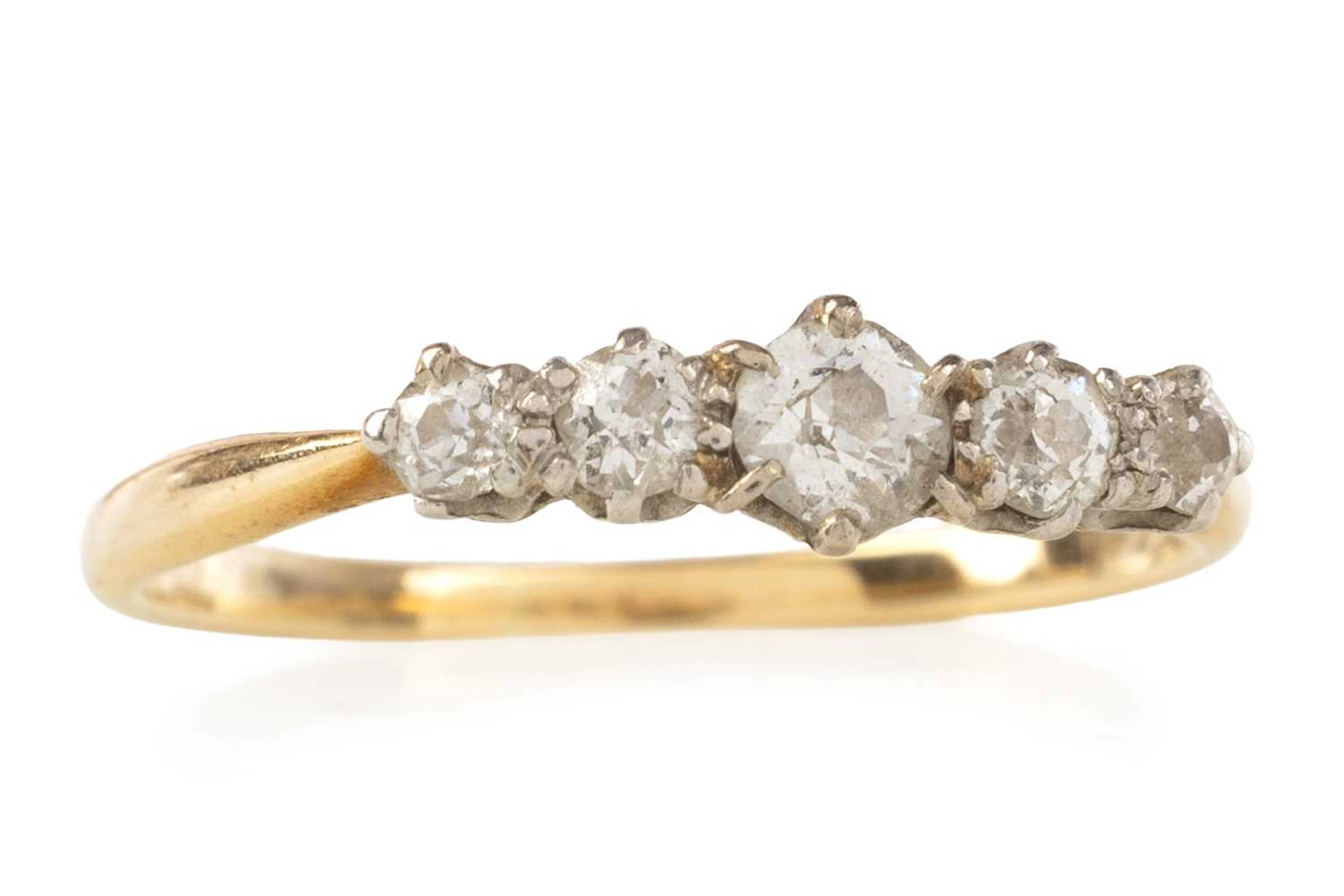 DIAMOND FIVE STONE RING EARLY 20TH CENTURY
