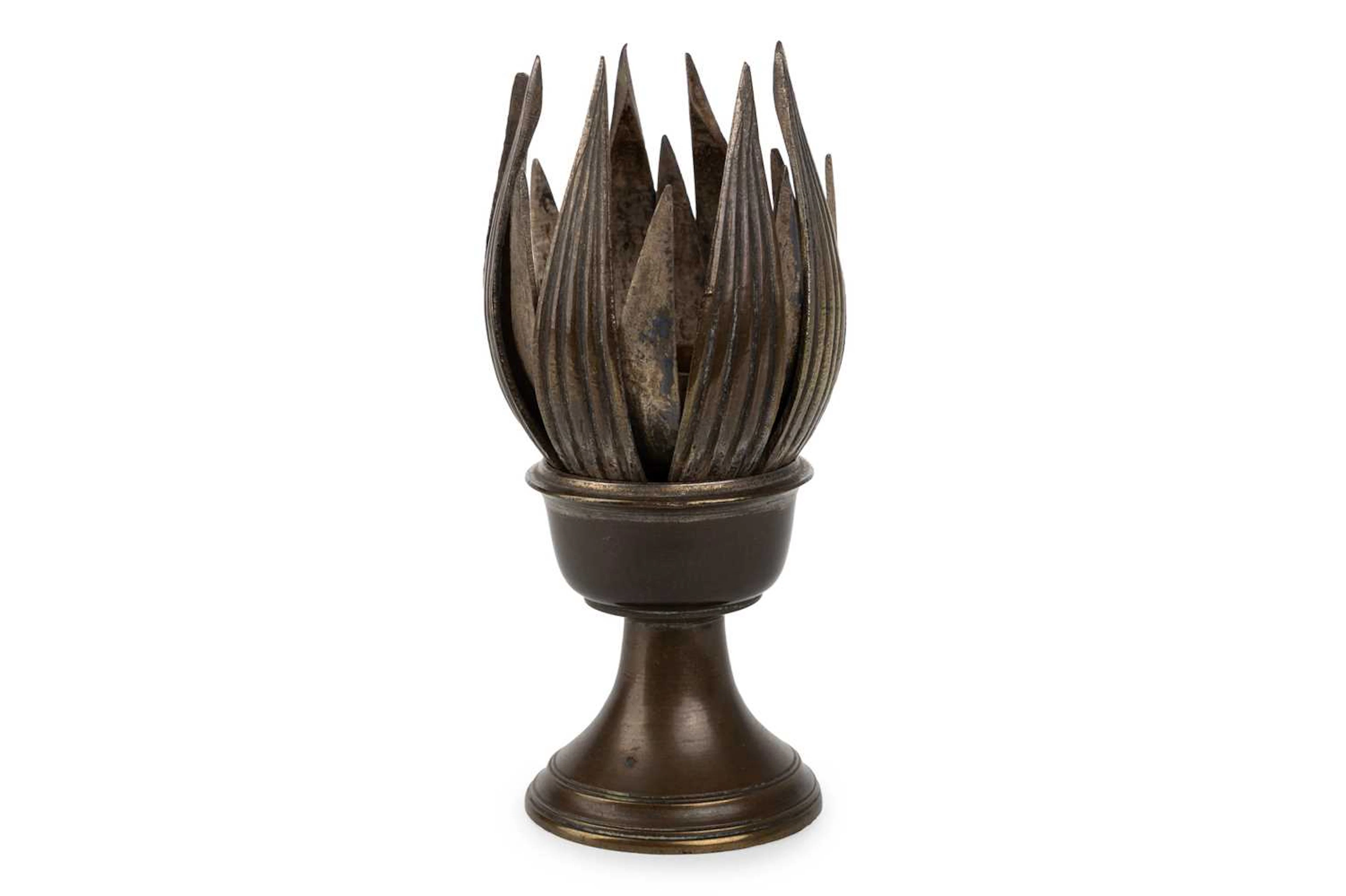 BURMESE MECHANICAL LOTUS FLOWER CANDLE HOLDER LATE 19TH CENTURY