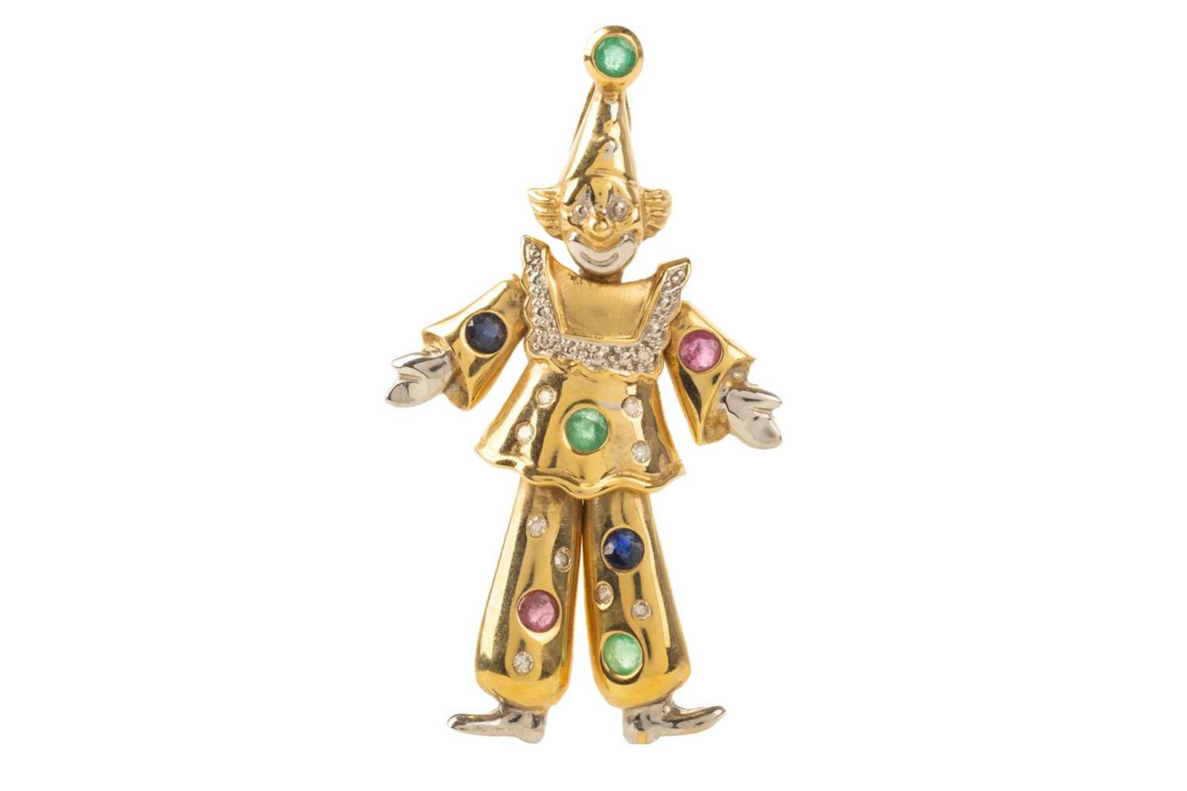 ARTICULATED GEM SET CLOWN PENDANT LATE 20TH CENTURY