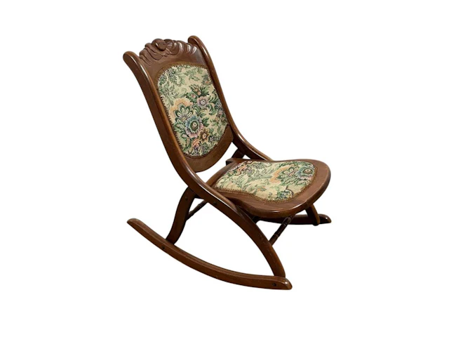 STAINED BEECH FOLDING ROCKING CHAIR OF VICTORIAN DESIGN
