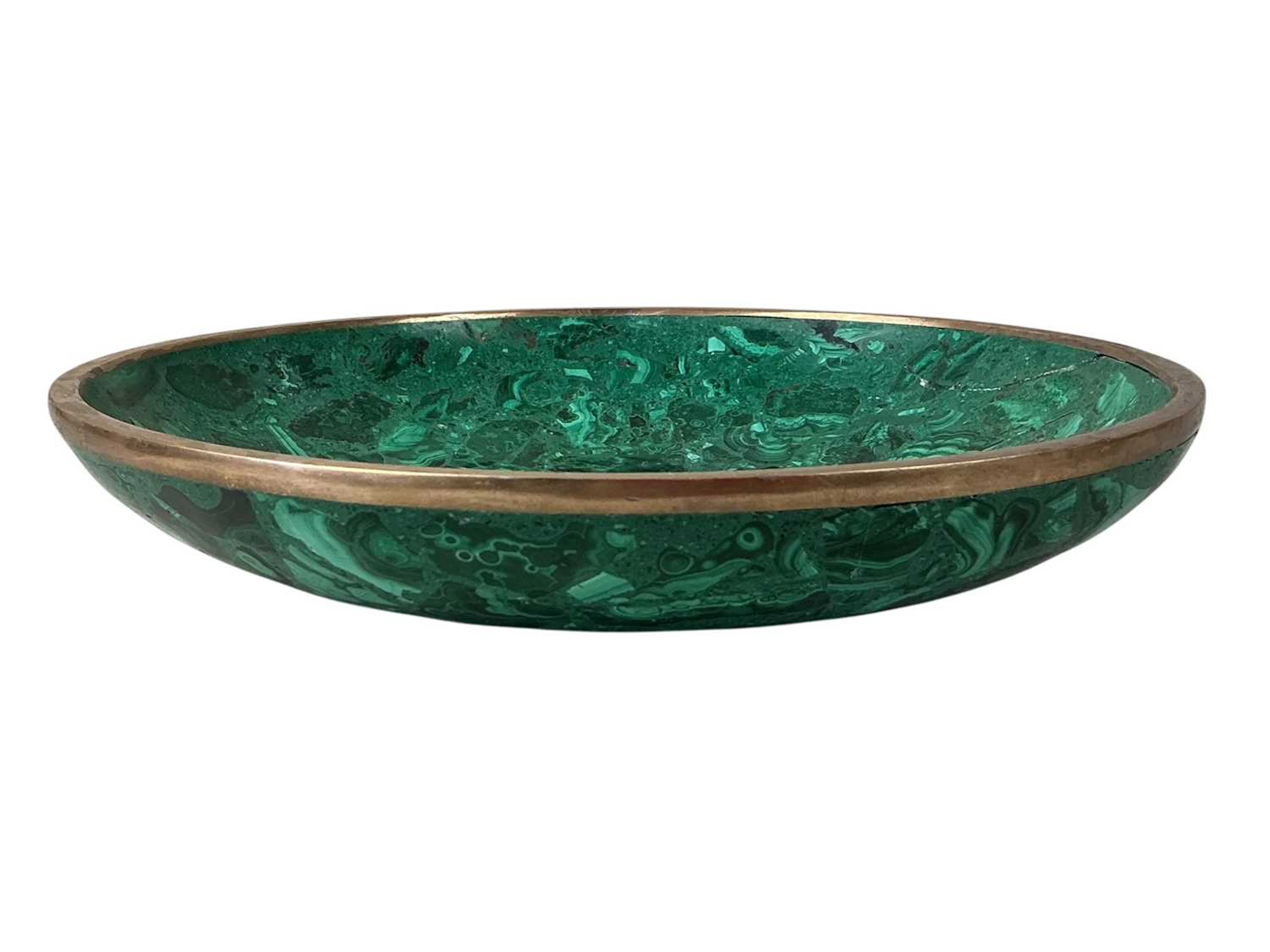 MALACHITE BOWL, MID/LATE 20TH CENTURY ALONG WITH AN IZNIK STYLE DISH