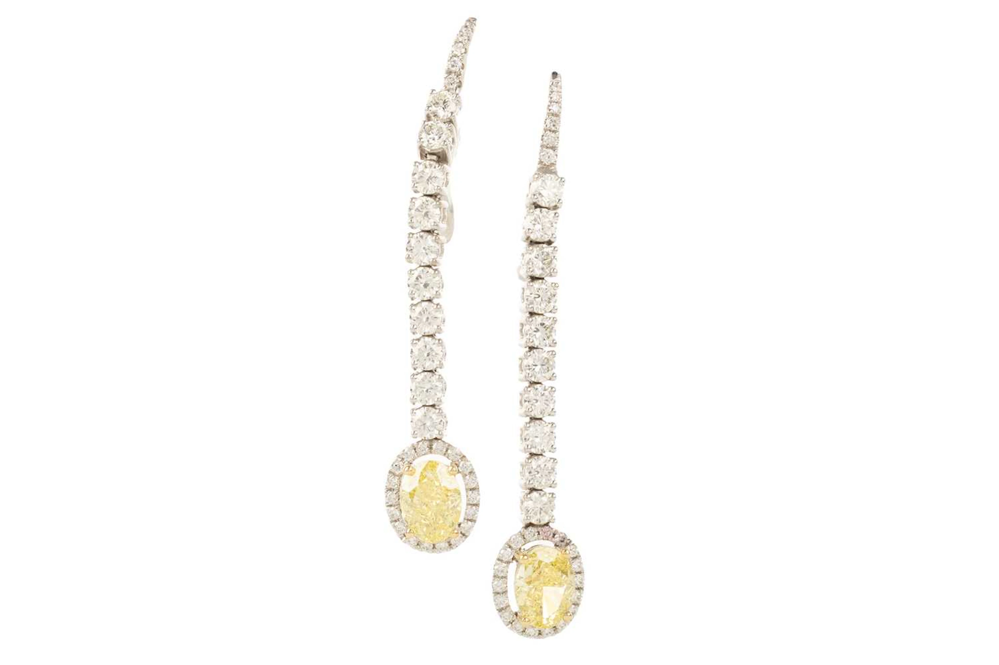 PAIR OF GIA CERTIFICATED FANCY COLOURED DIAMOND EARRINGS 21ST CENTURY