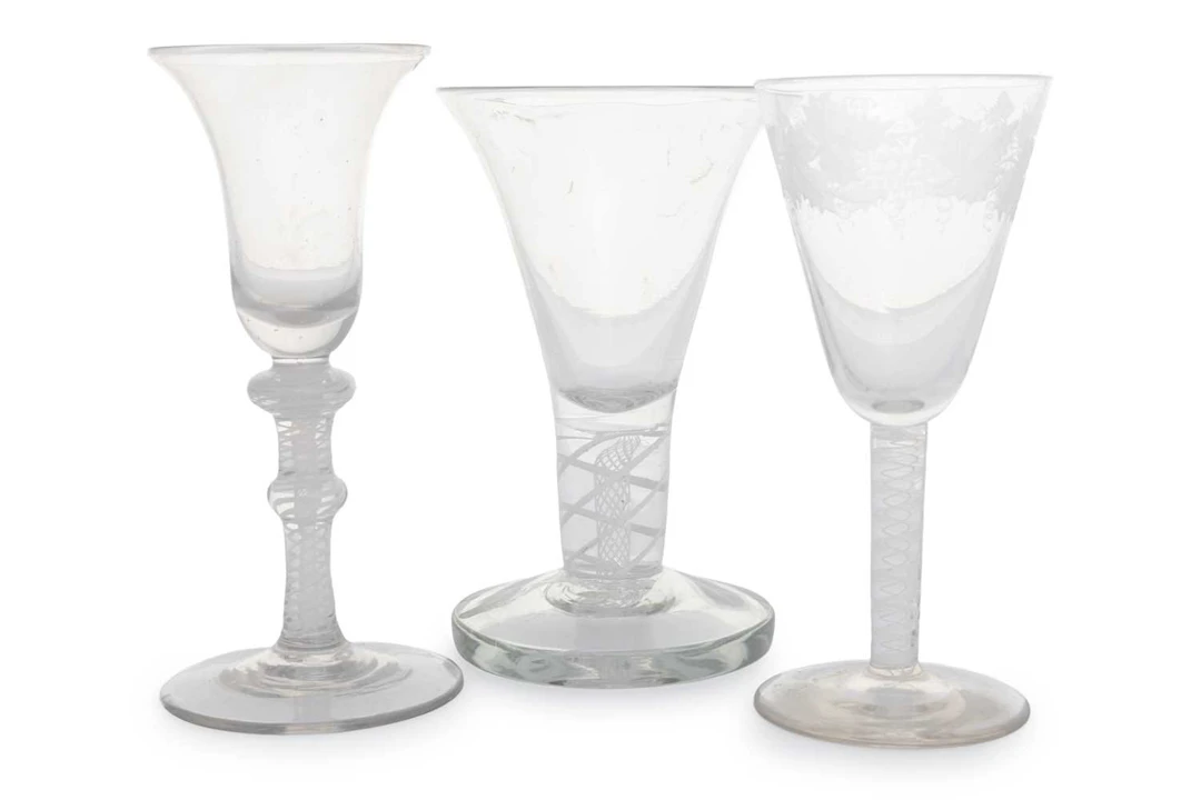 THREE AIR TWIST STEMMED GLASSES EARLY/MID 19TH CENTURY