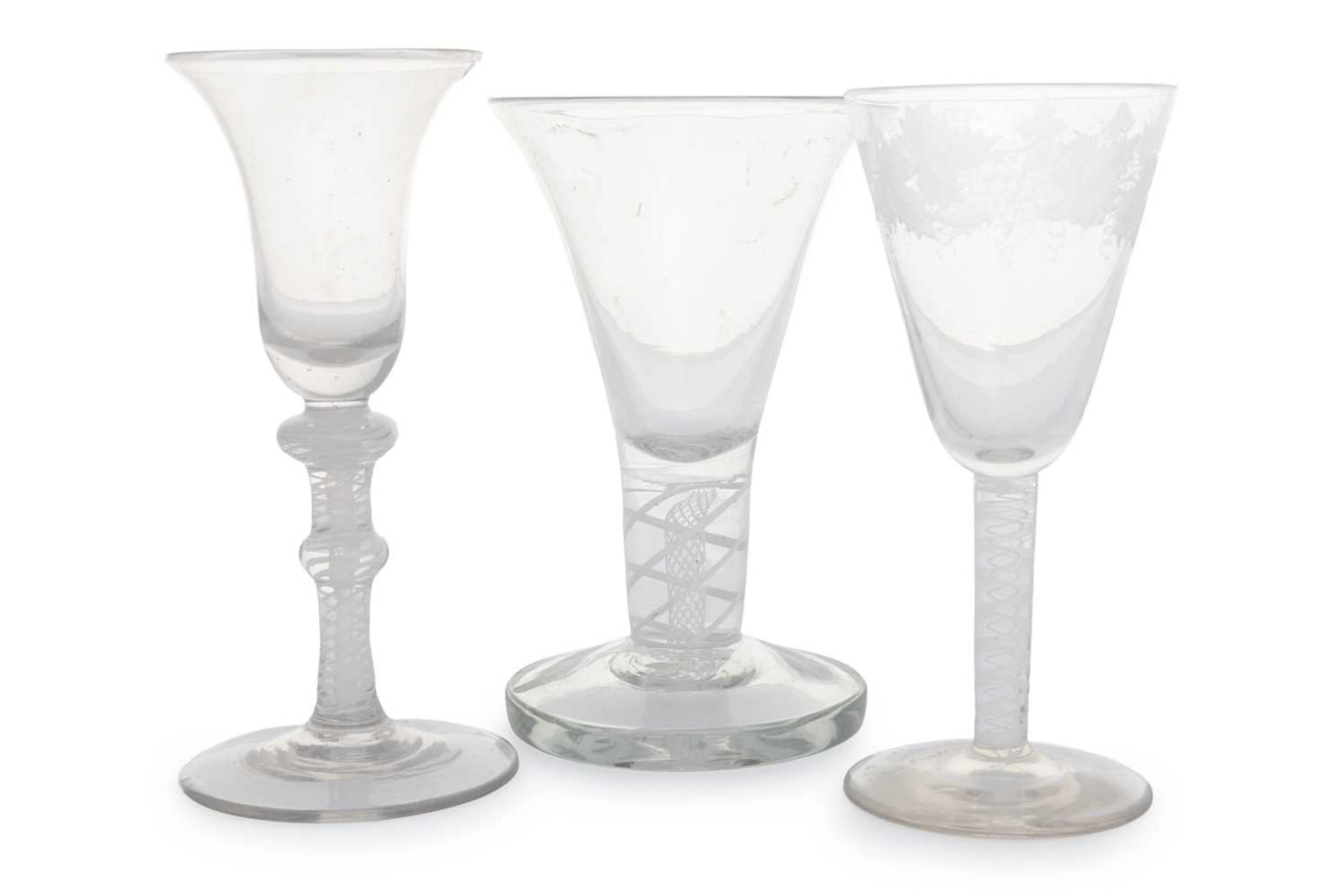 THREE AIR TWIST STEMMED GLASSES EARLY/MID 19TH CENTURY