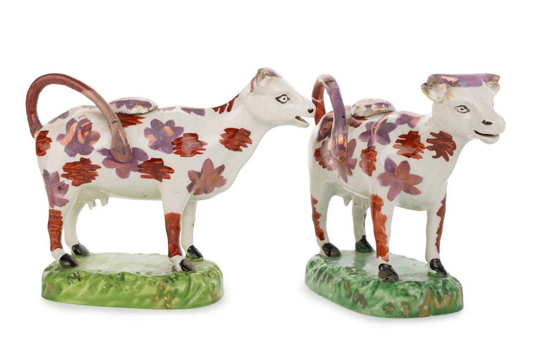 PAIR OF STAFFORDSHIRE COW CREAMERS MID/LATE 19TH CENTURY