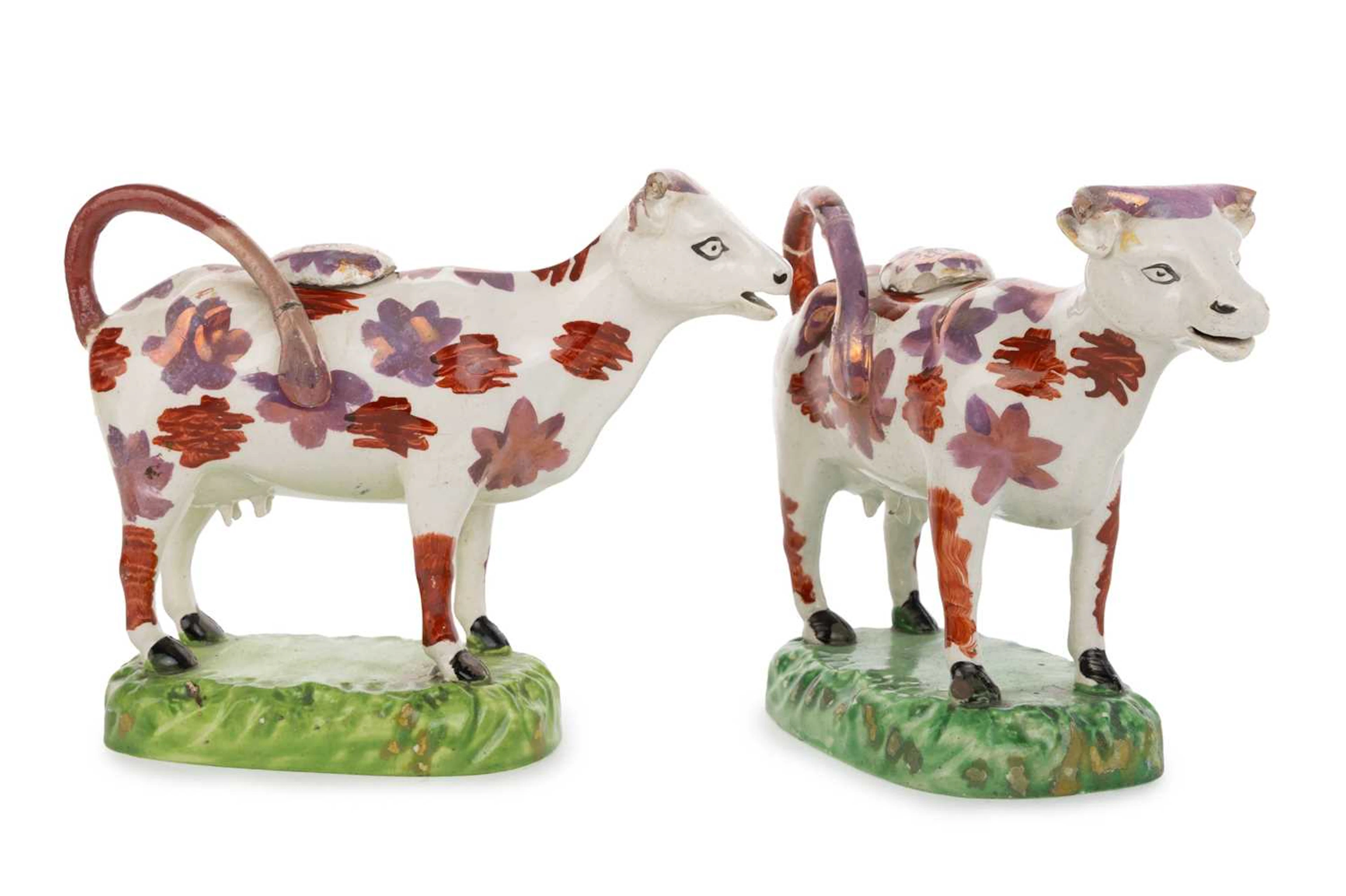 PAIR OF STAFFORDSHIRE COW CREAMERS MID/LATE 19TH CENTURY