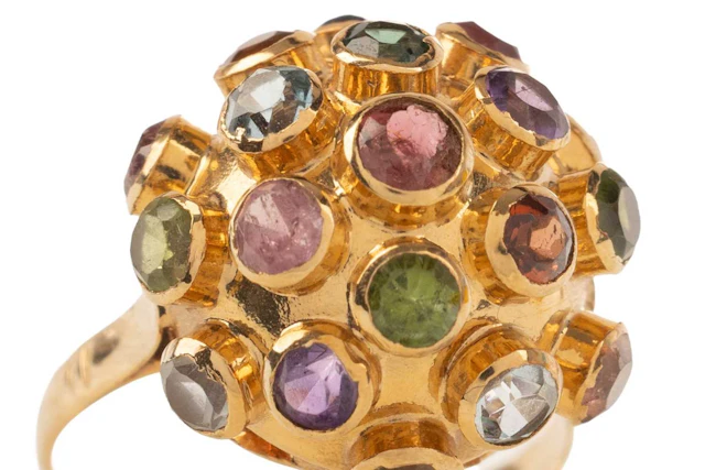 GEM SET SPHERE RING MID/LATE 20TH CENTURY