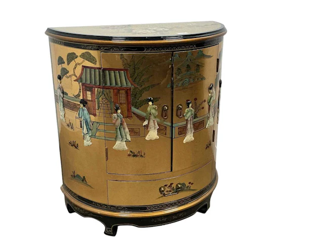 CHINESE LACQUERED DEMI LUNE CABINET LATE 20TH/EARLY 21ST CENTURY